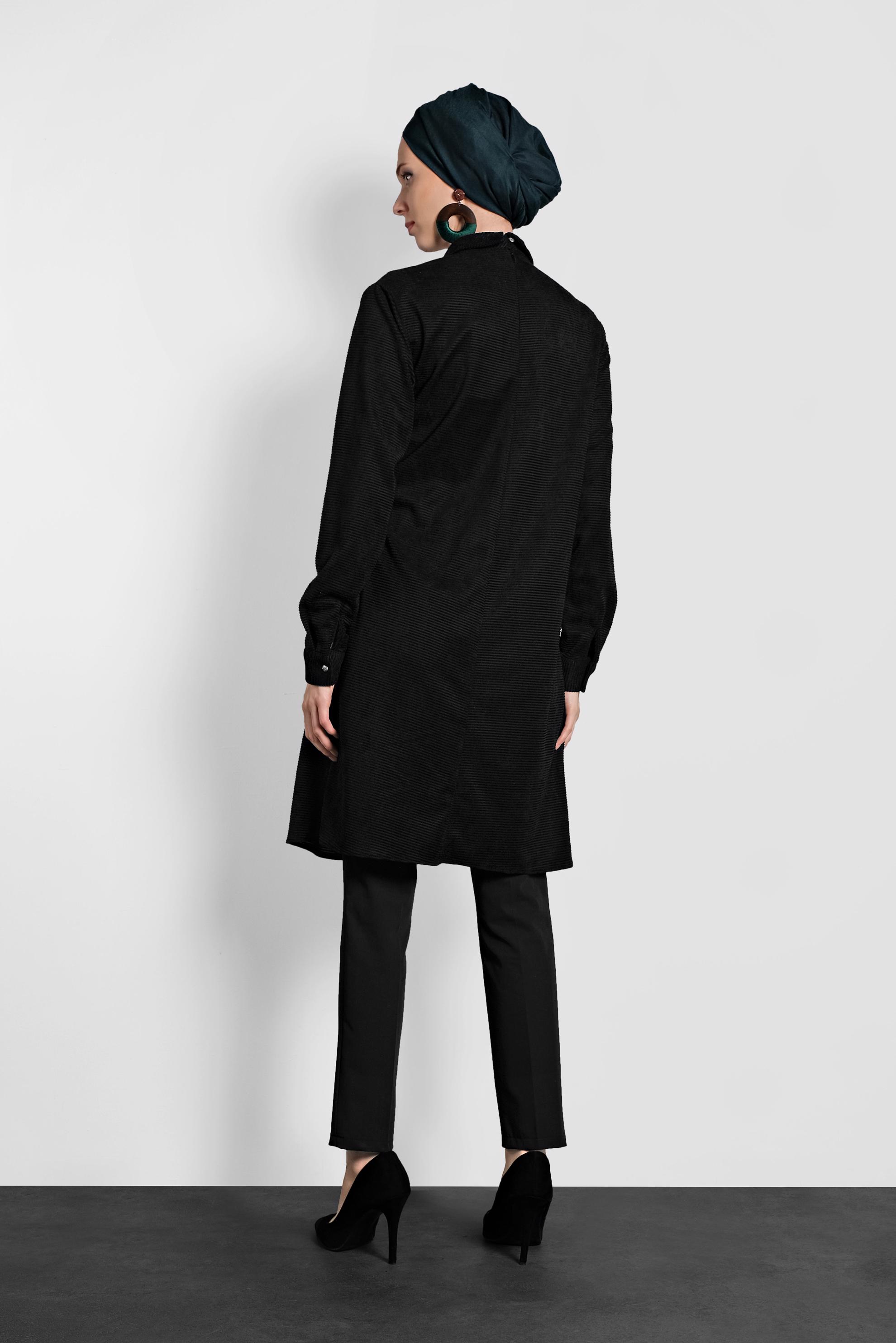 Tesettür giyim SİYAH ÇAPRAZ KADİFE TUNİK 40282 