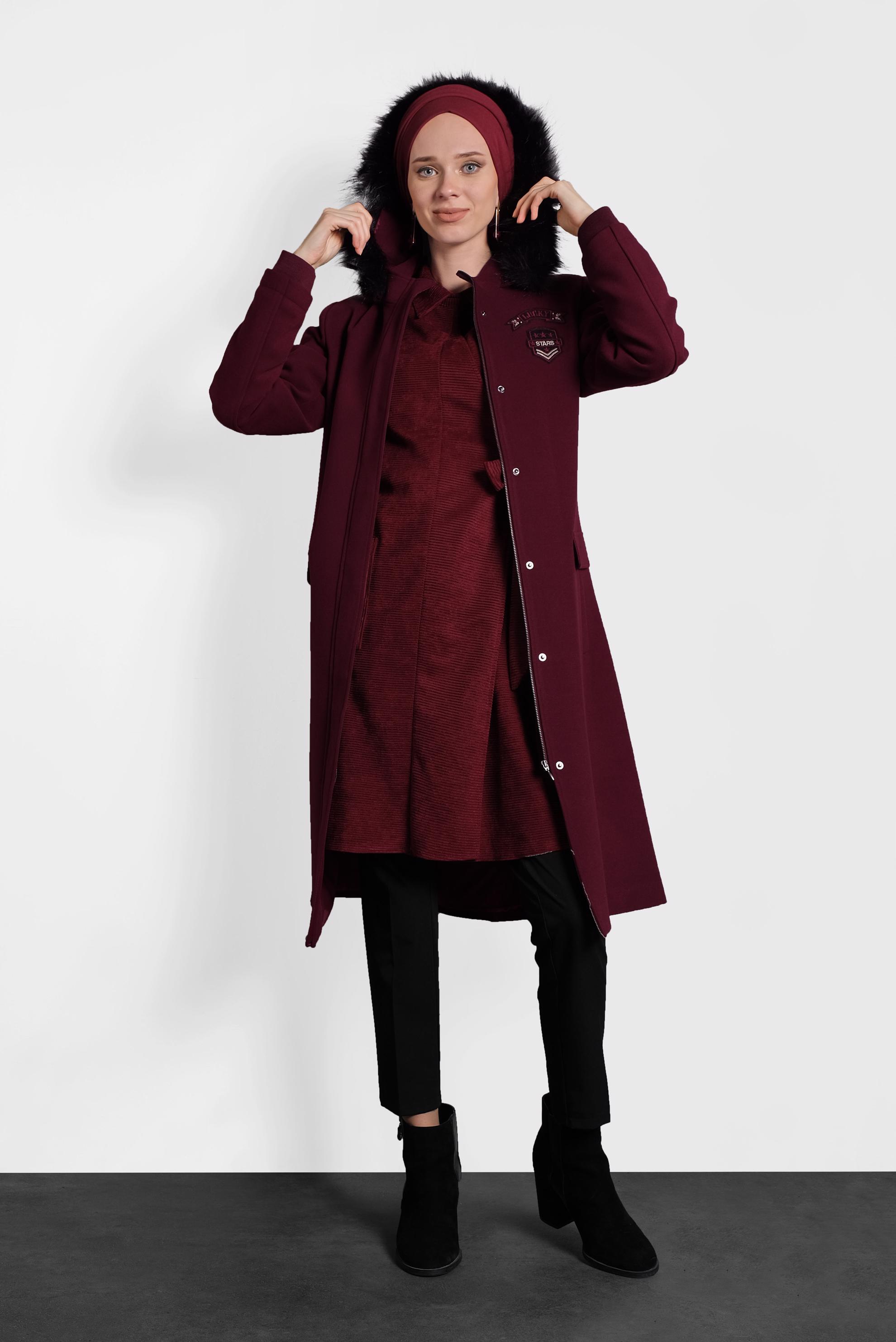 Tesettür giyim BORDO ÇAPRAZ KADİFE TUNİK 40282 