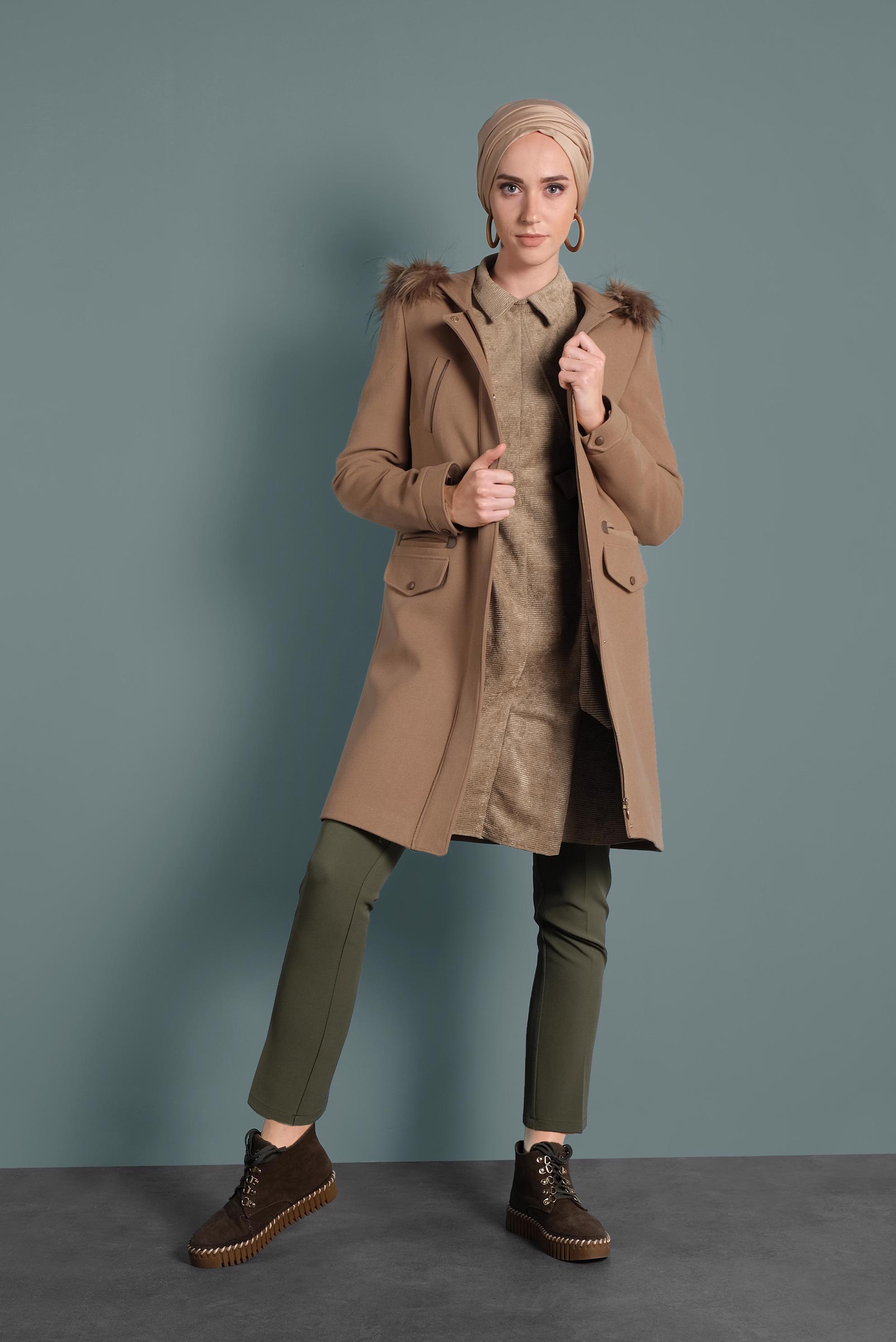 Tesettür giyim KAHVE ÇAPRAZ KADİFE TUNİK 40282 