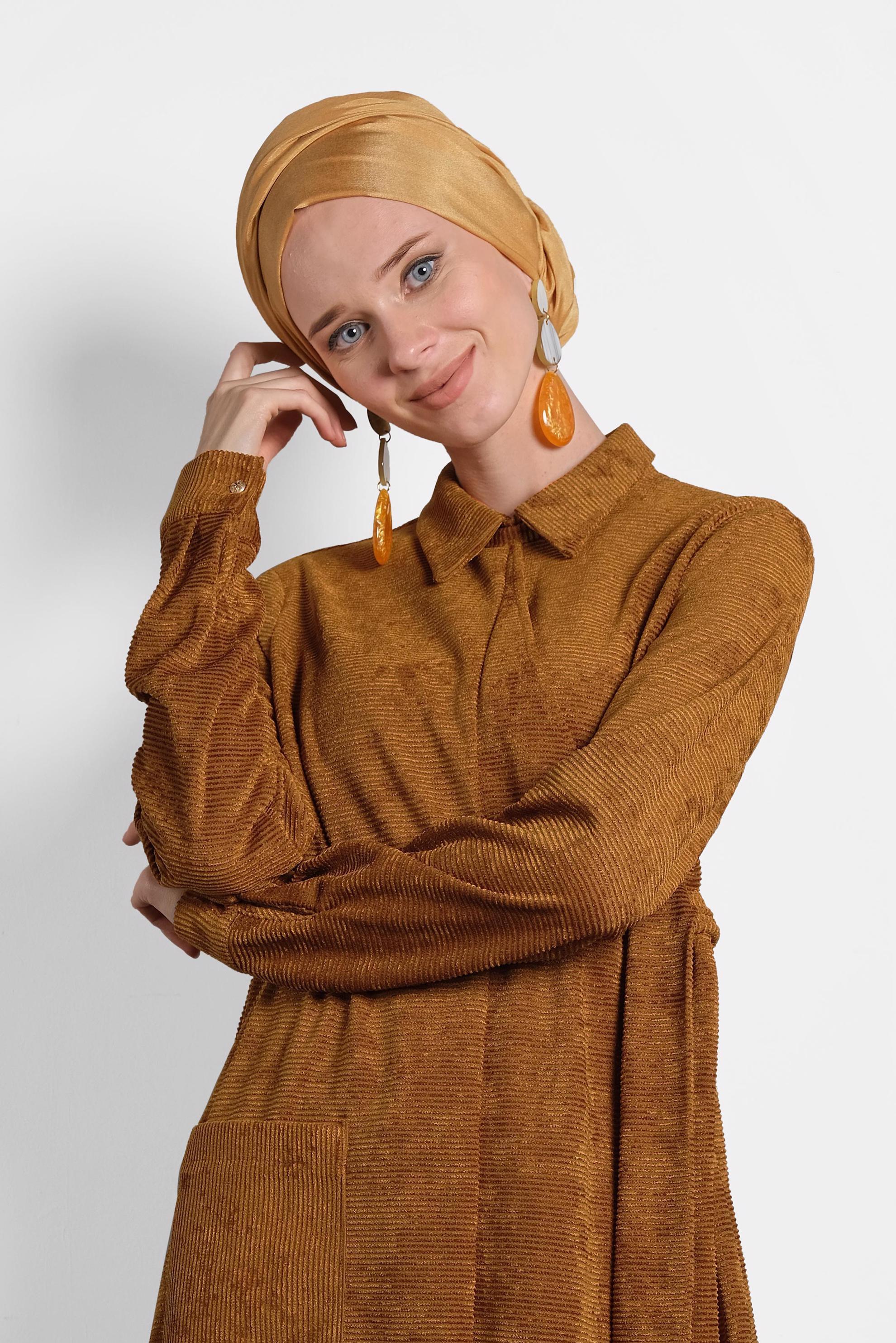 Tesettür giyim TABA ÇAPRAZ KADİFE TUNİK 40282 