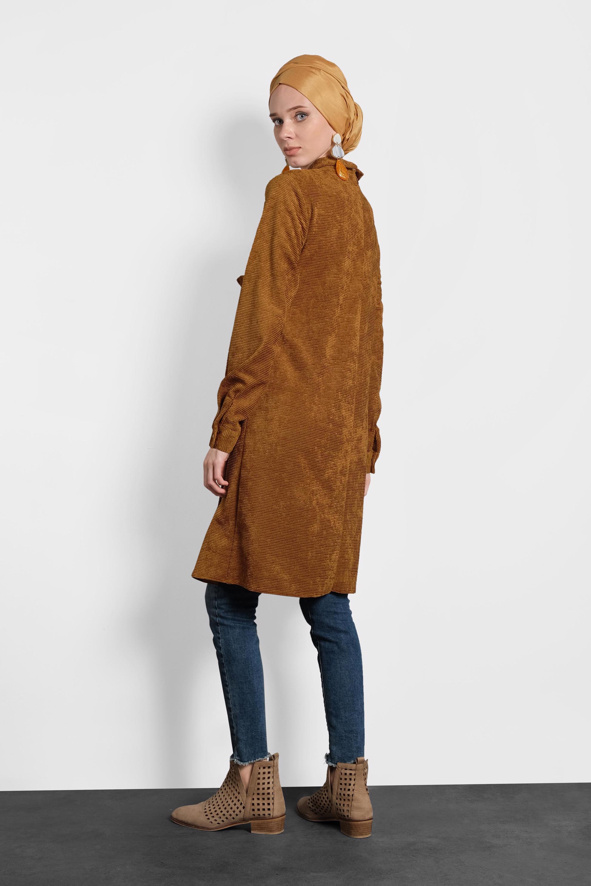 Tesettür giyim TABA ÇAPRAZ KADİFE TUNİK 40282 