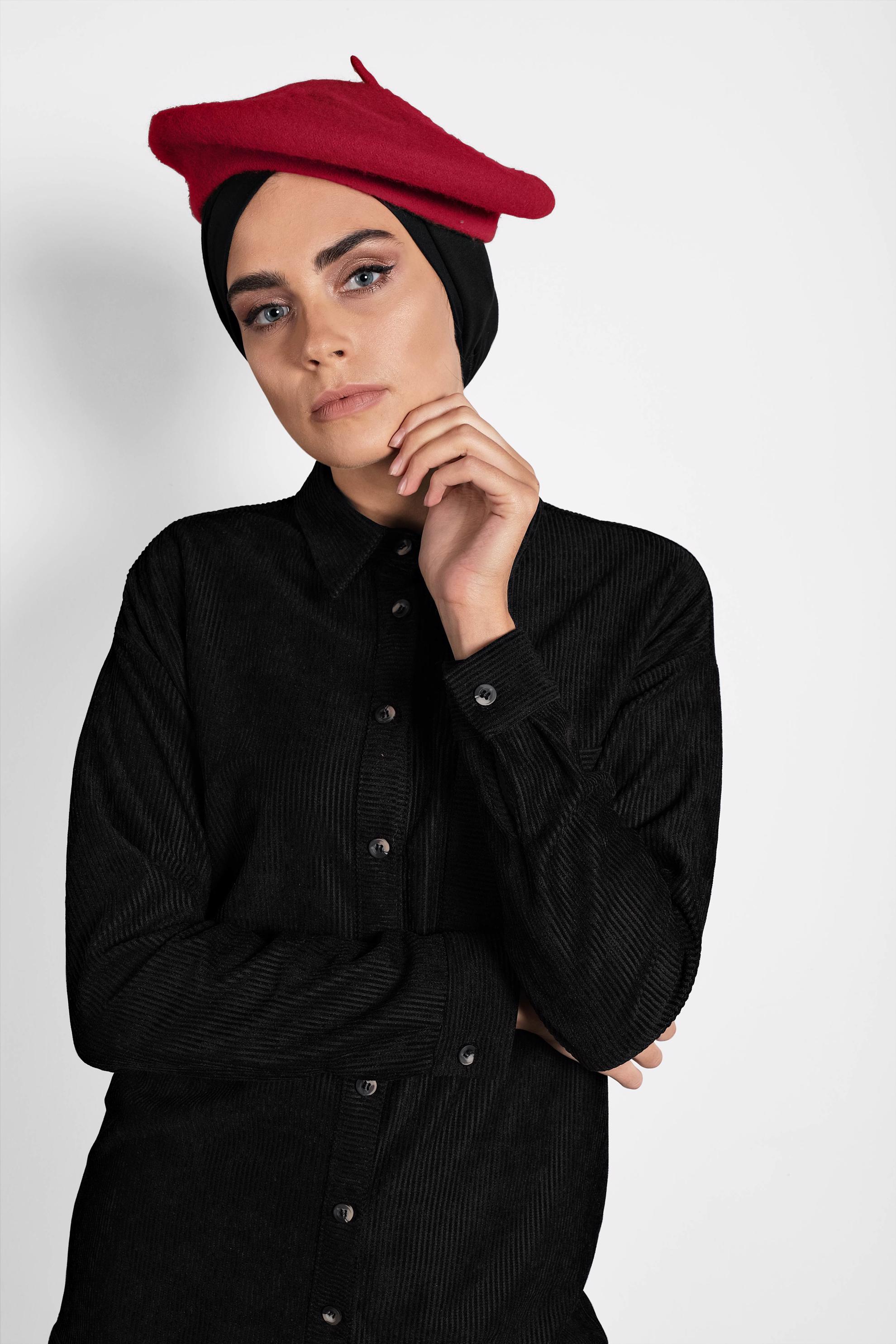 Tesettür giyim SİYAH KADİFE TUNİK 40283 