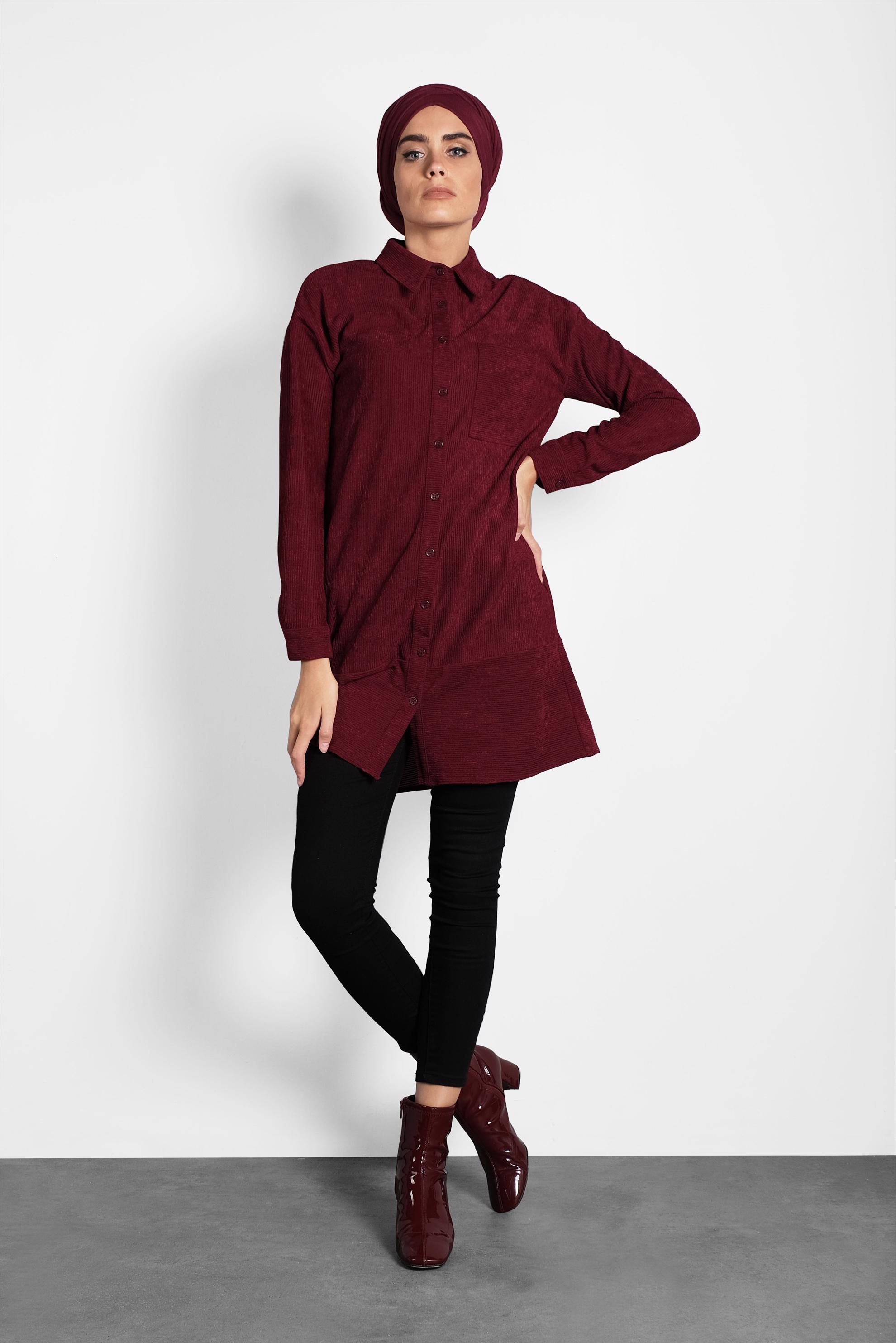 Tesettür giyim BORDO KADİFE TUNİK 40283 