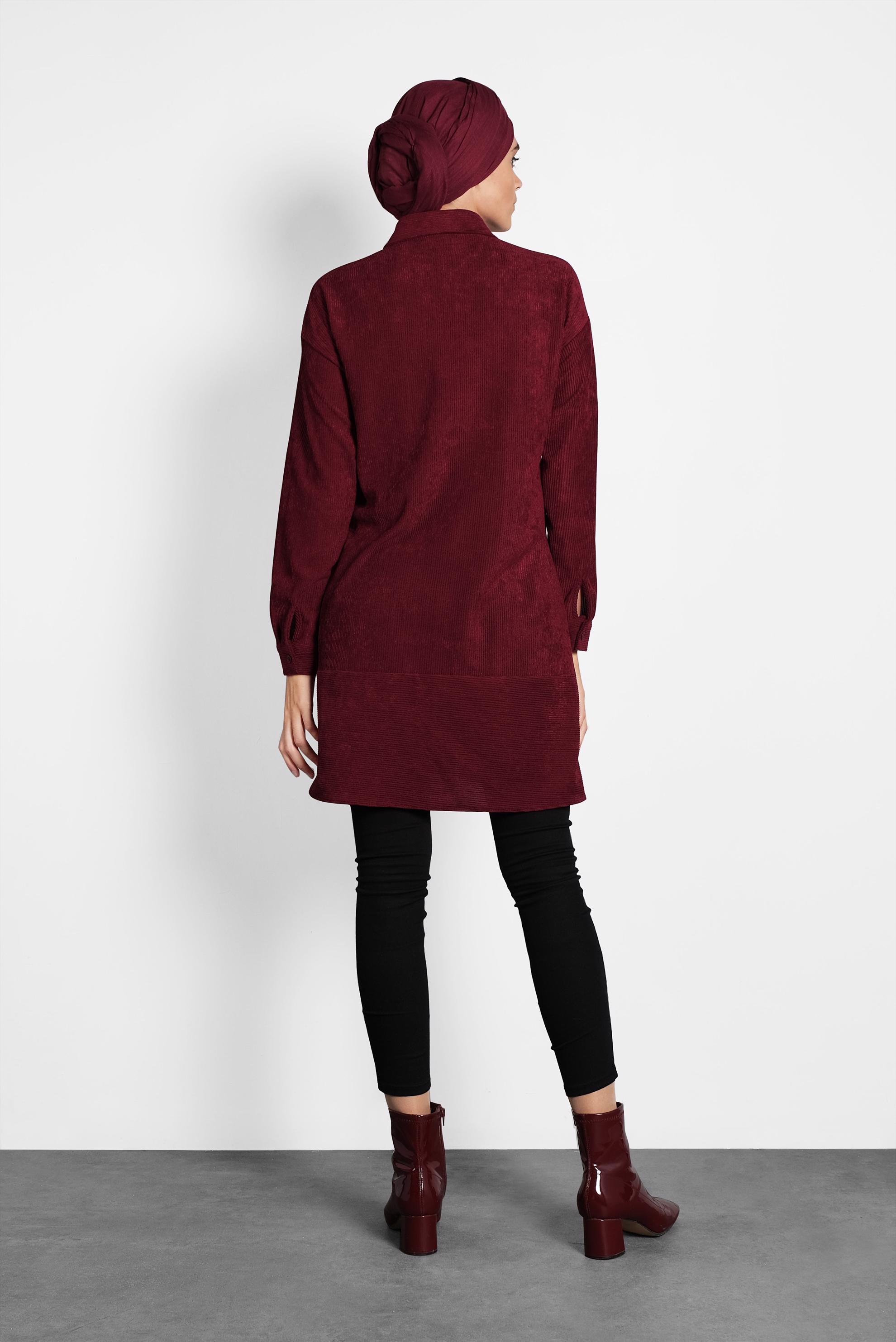 Tesettür giyim BORDO KADİFE TUNİK 40283 