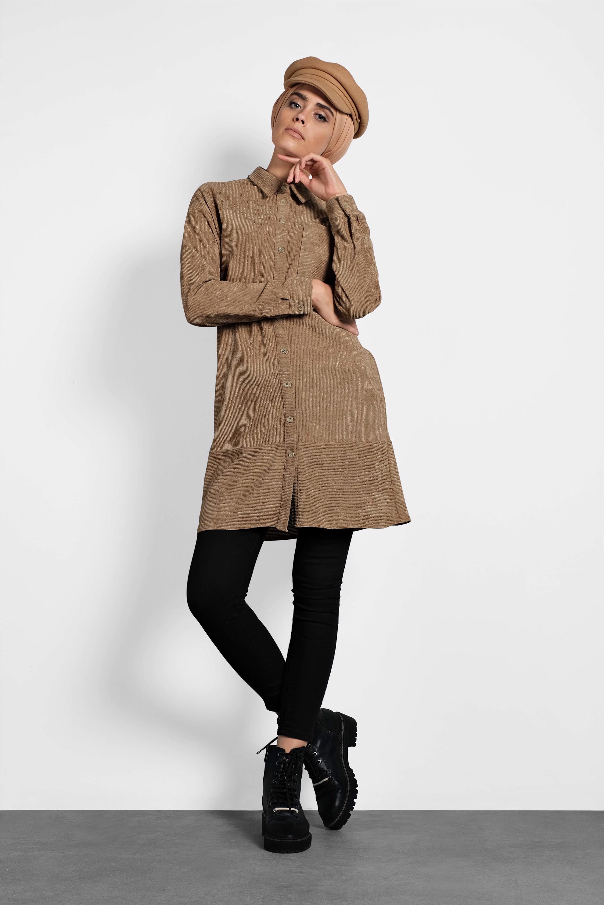 Tesettür giyim KAHVE KADİFE TUNİK 40283 
