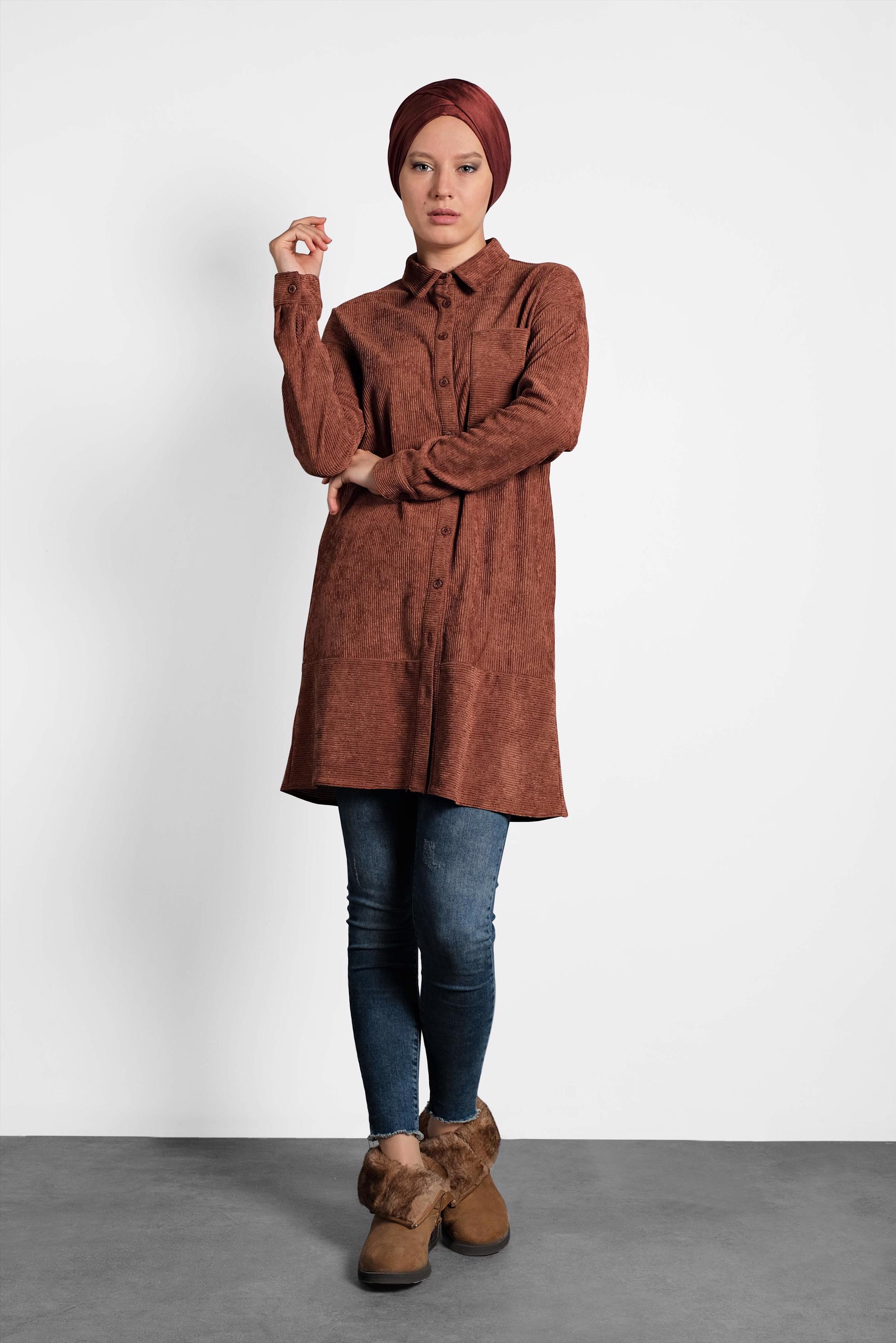 Tesettür giyim TURUNCU KADİFE TUNİK 40283 