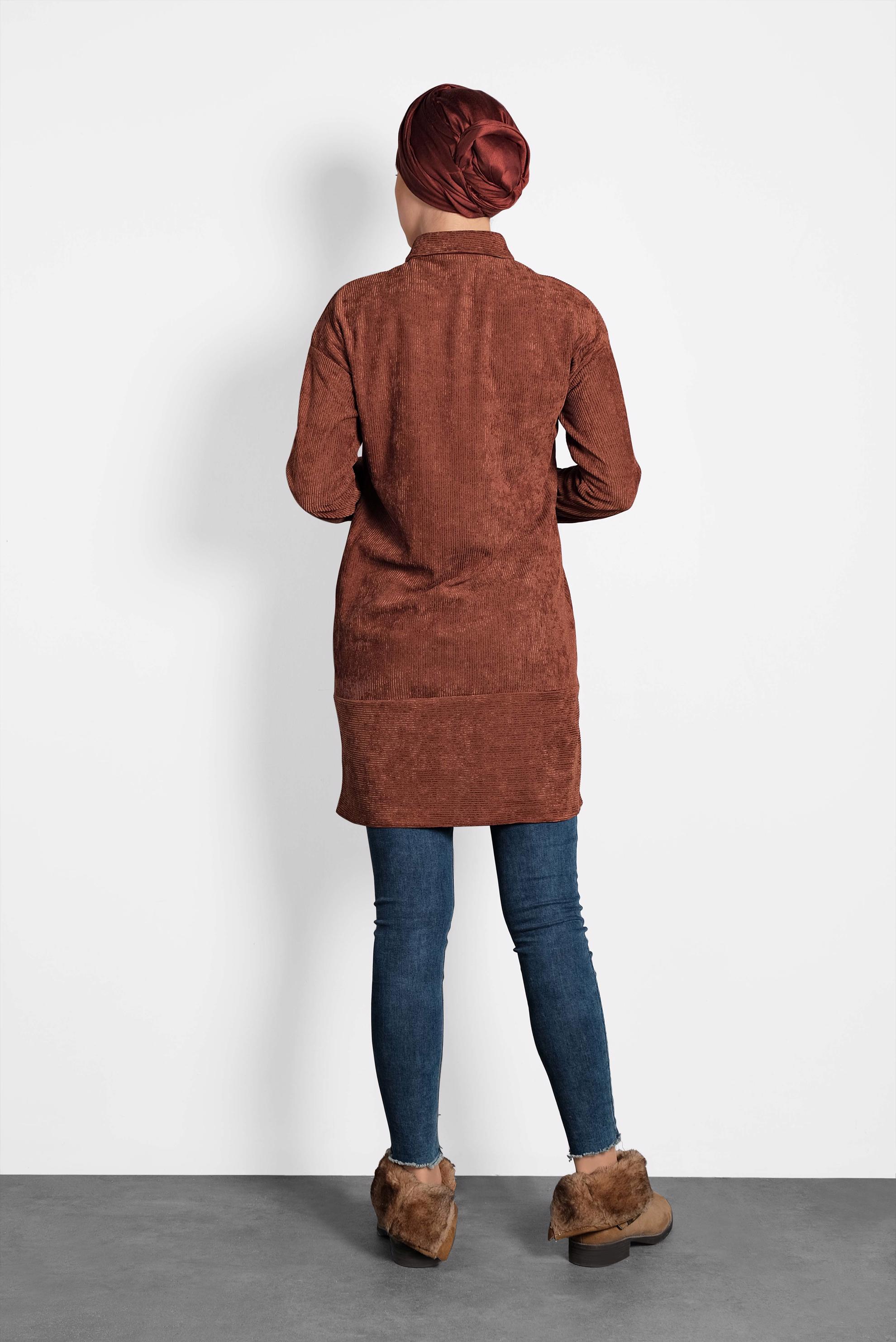 Tesettür giyim TURUNCU KADİFE TUNİK 40283 