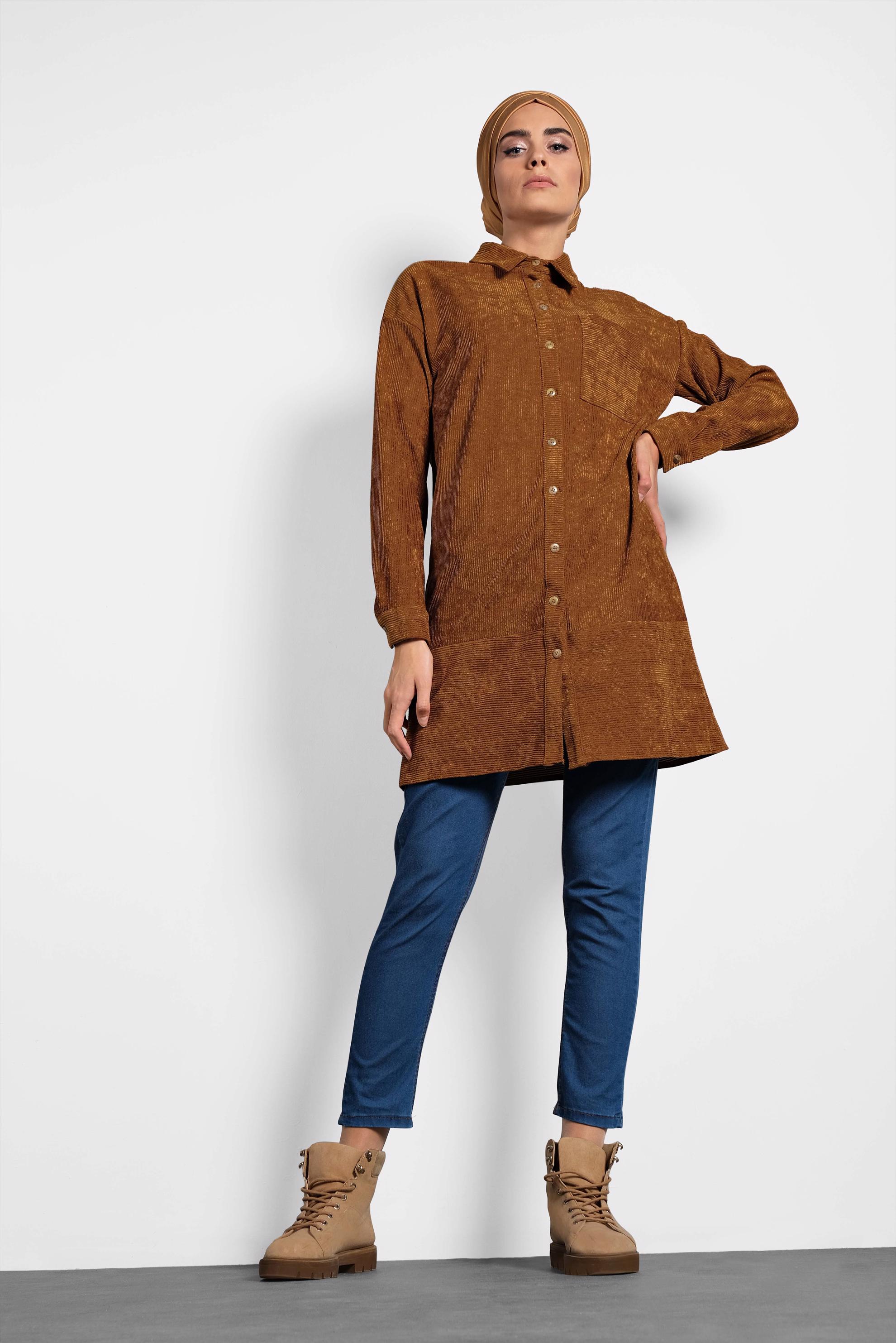 Tesettür giyim TABA KADİFE TUNİK 40283 