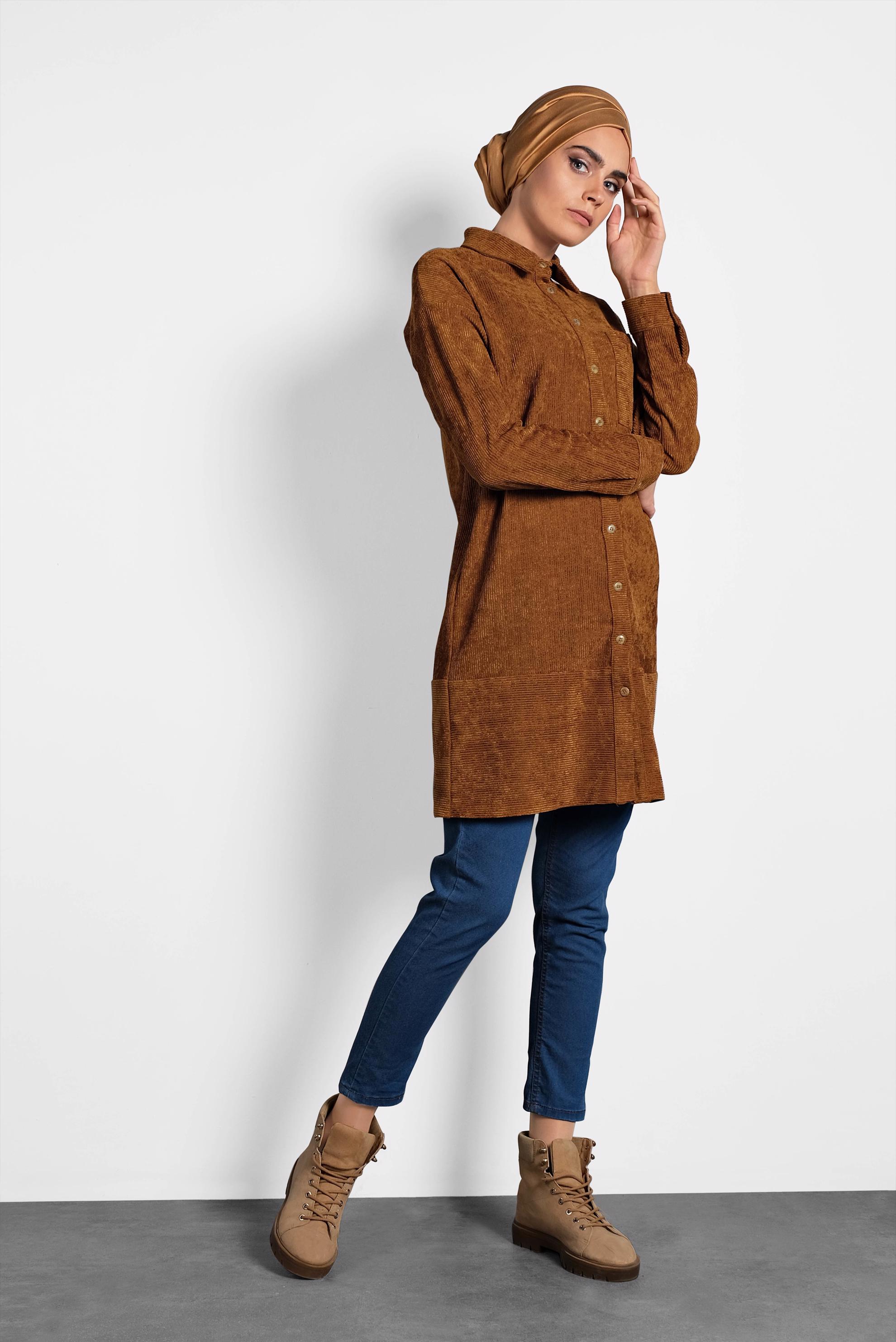 Tesettür giyim TABA KADİFE TUNİK 40283 