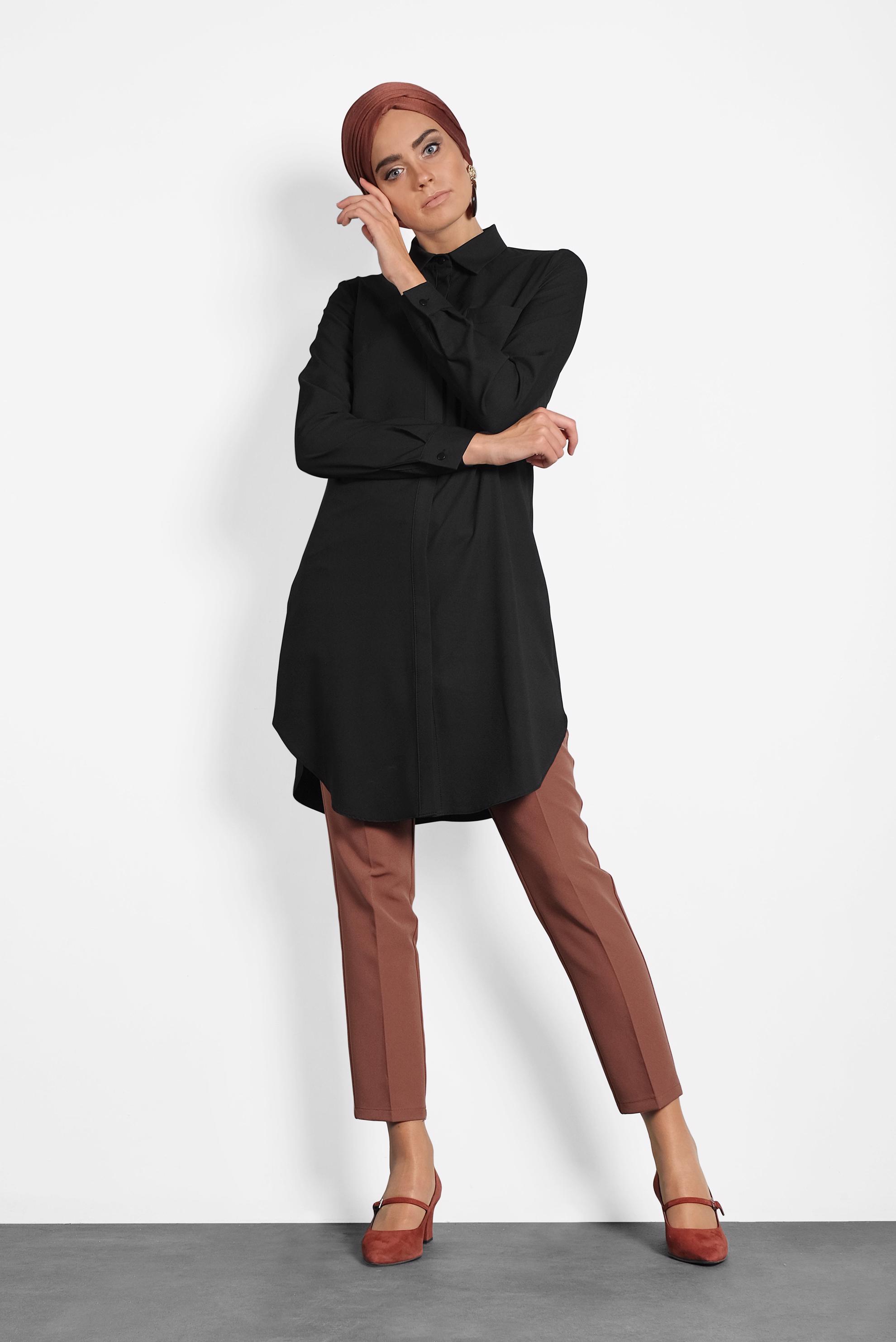 Tesettür giyim SİYAH CEPLİ GÖMLEK TUNİK 40304 