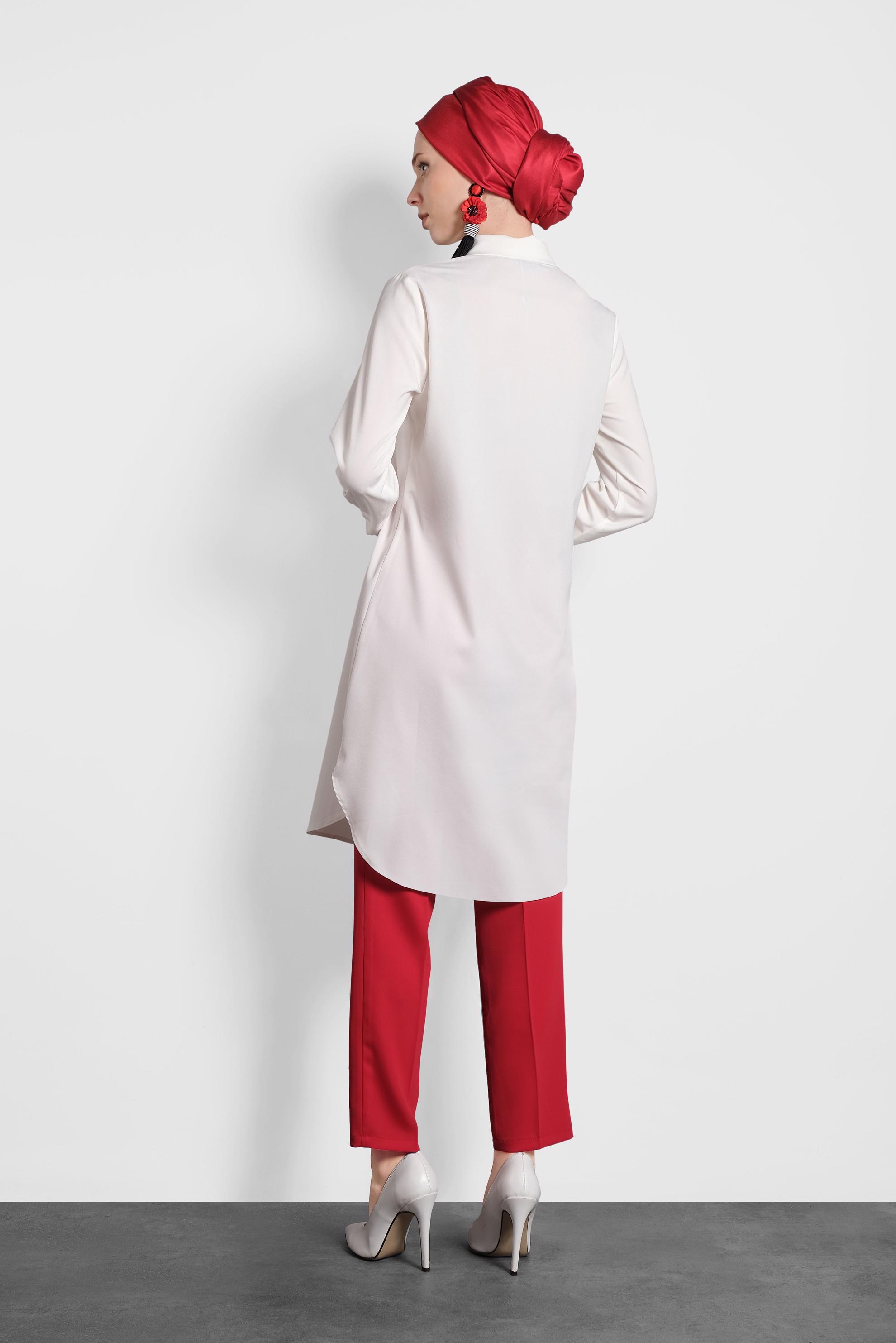 Tesettür giyim BEYAZ CEPLİ GÖMLEK TUNİK 40304 