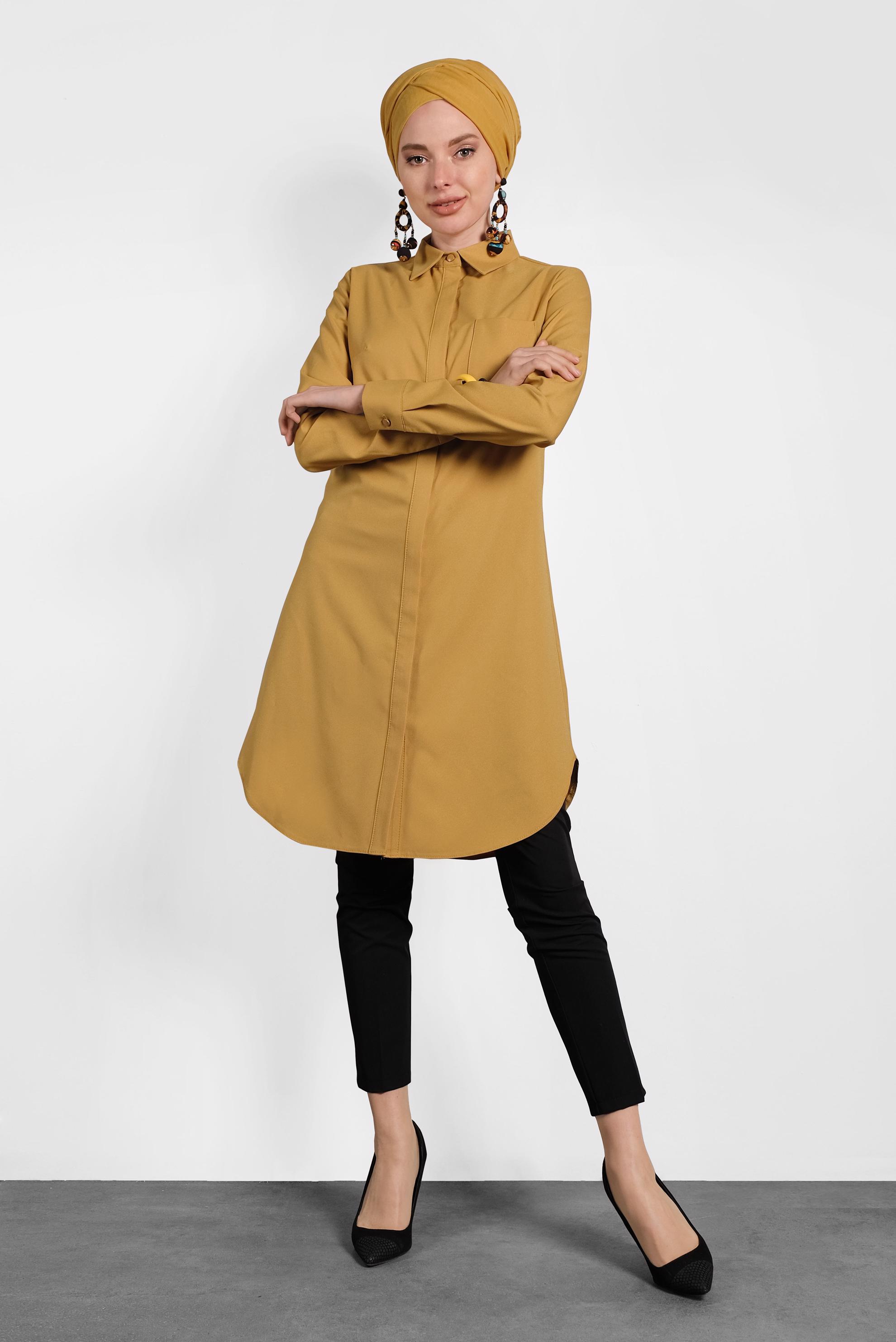 Tesettür giyim SARI CEPLİ GÖMLEK TUNİK 40304 