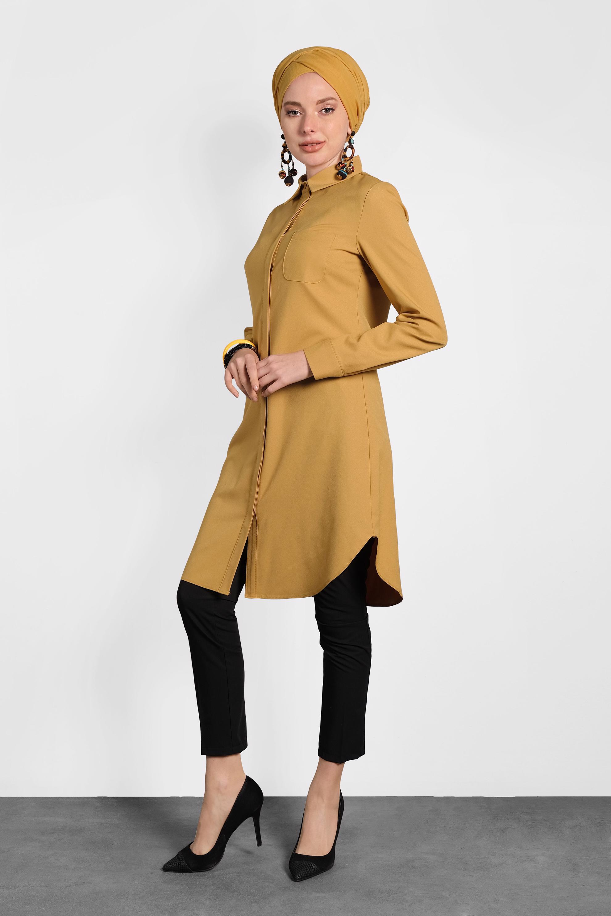 Tesettür giyim SARI CEPLİ GÖMLEK TUNİK 40304 