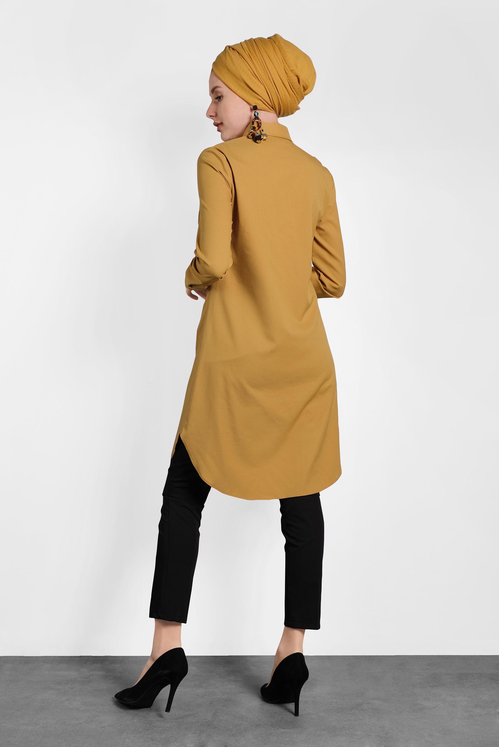 Tesettür giyim SARI CEPLİ GÖMLEK TUNİK 40304 