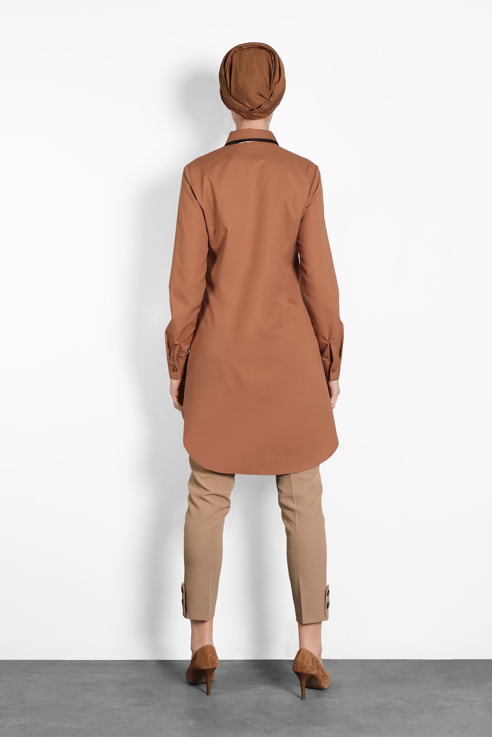 Tesettür giyim TABA CEPLİ GÖMLEK TUNİK 40304 