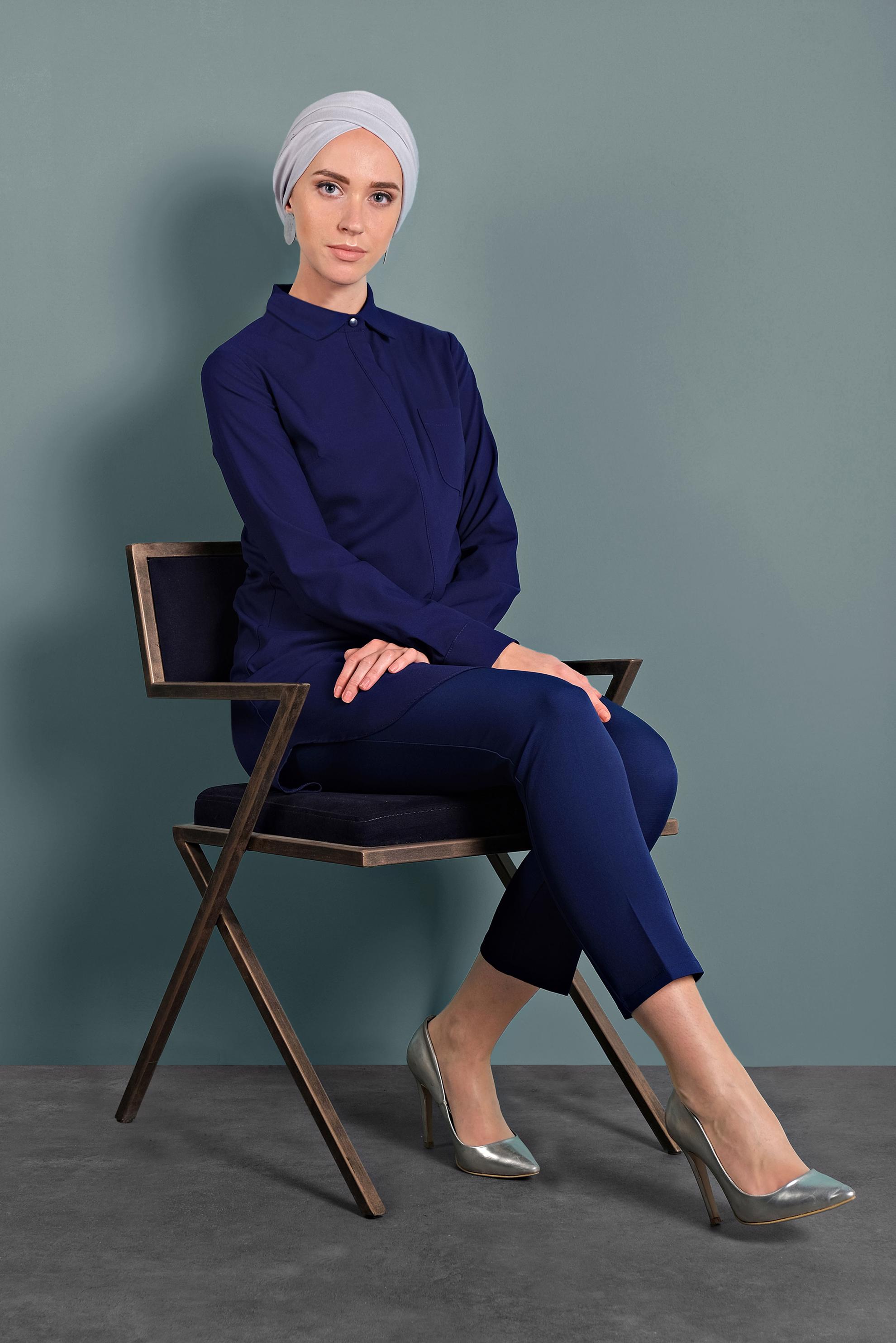 Tesettür giyim LACİVERT CEPLİ GÖMLEK TUNİK 40304 