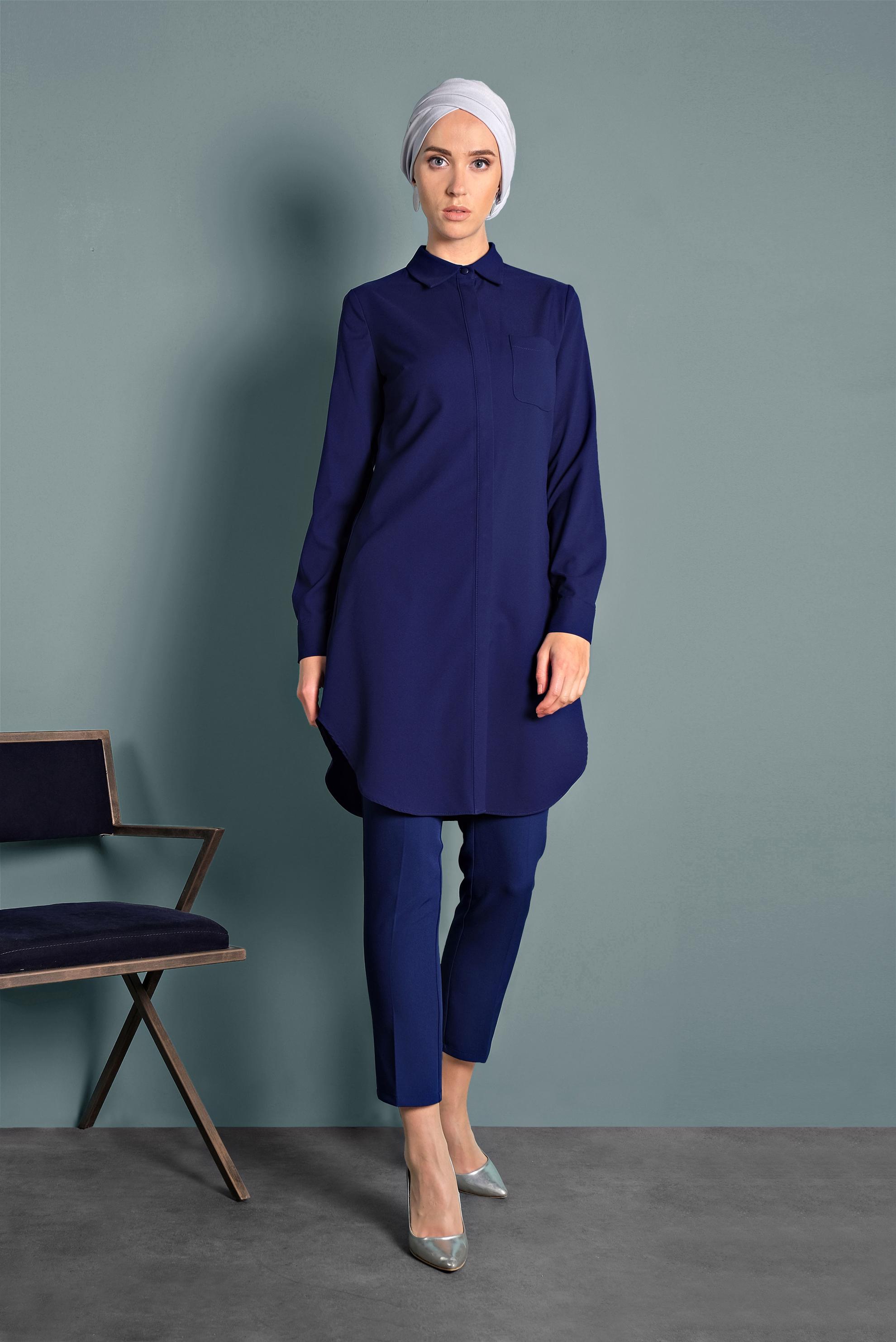 Tesettür giyim LACİVERT CEPLİ GÖMLEK TUNİK 40304 