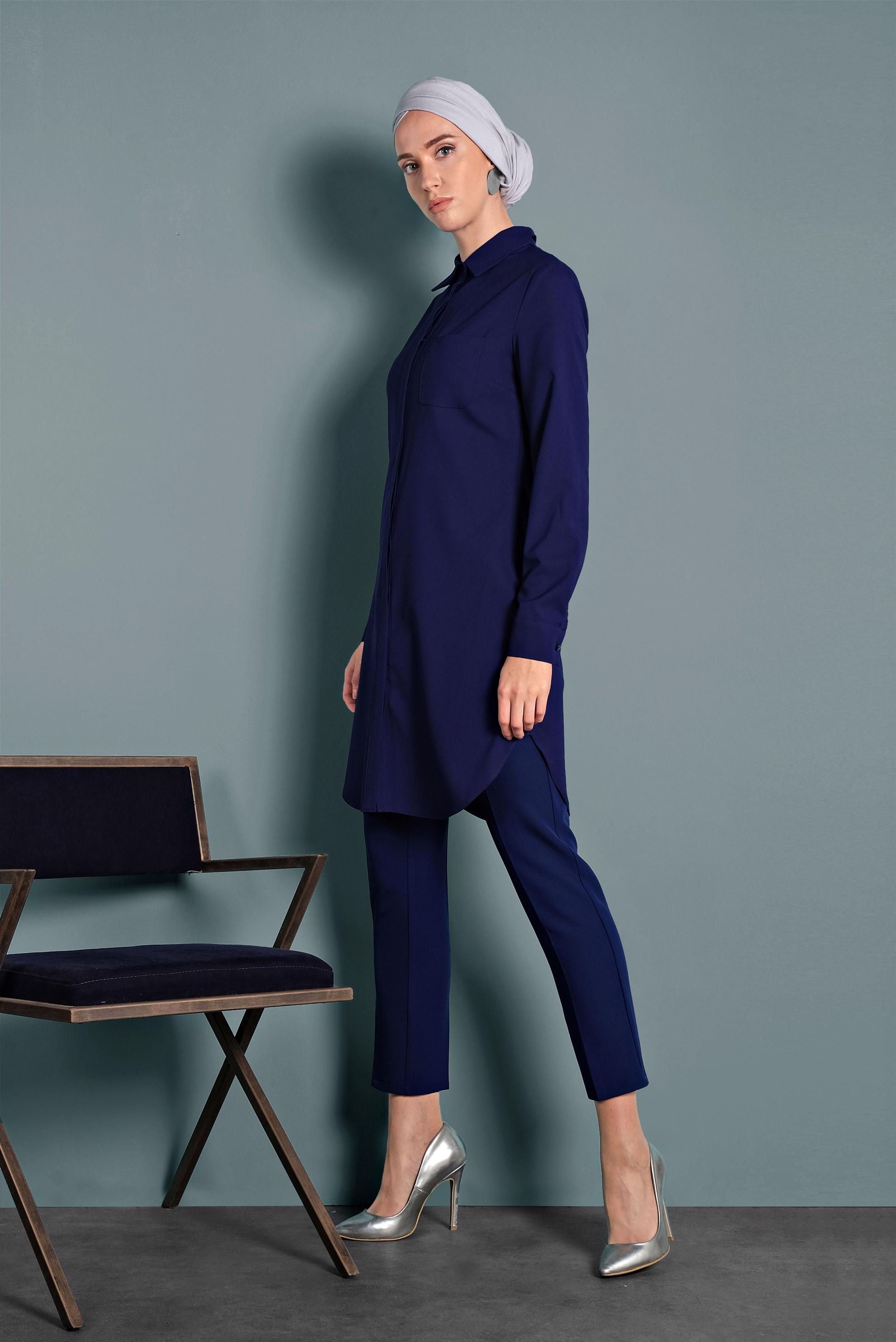 Tesettür giyim LACİVERT CEPLİ GÖMLEK TUNİK 40304 