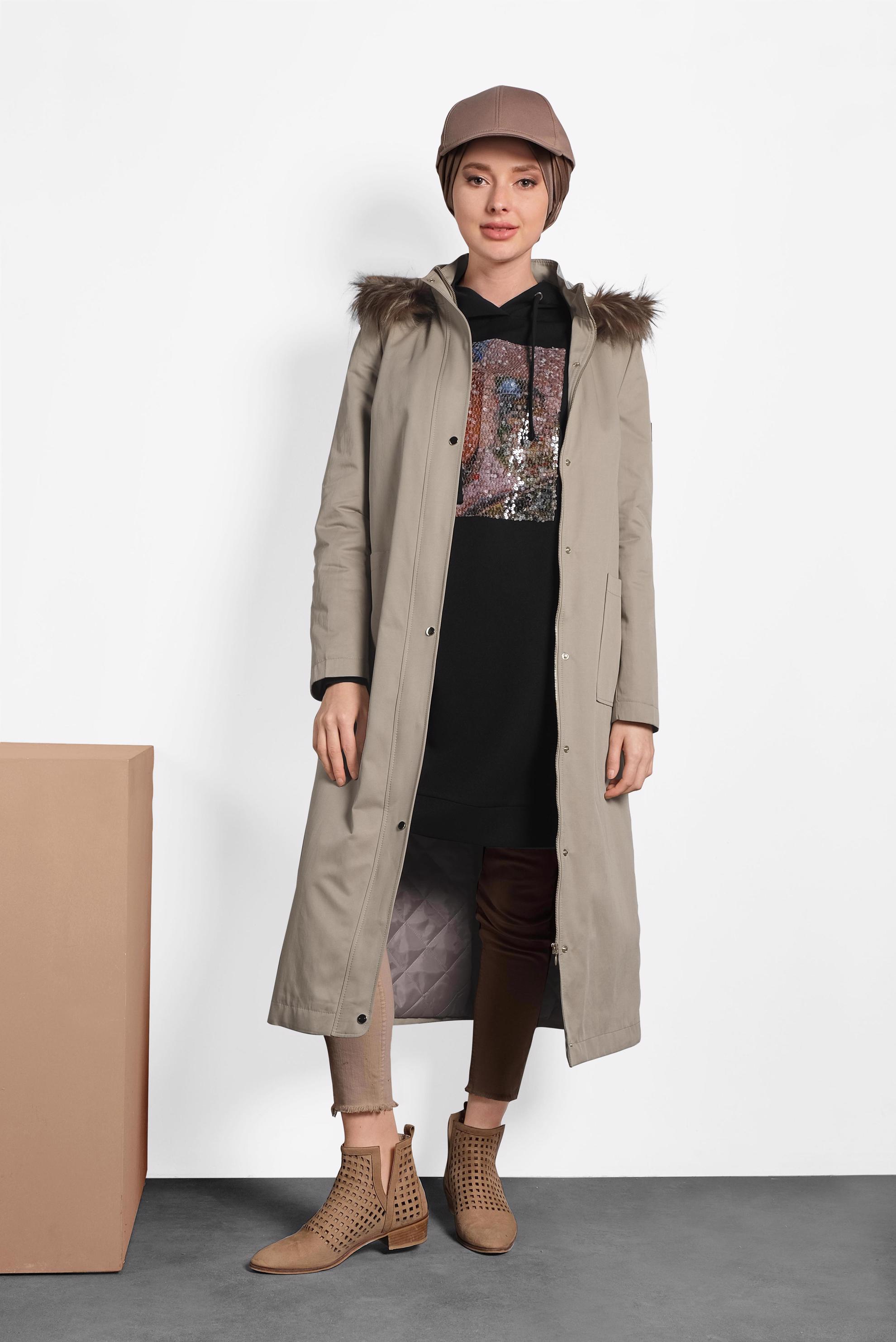 Tesettür giyim SİYAH PULLU KAPÜŞONLU TUNİK 40307