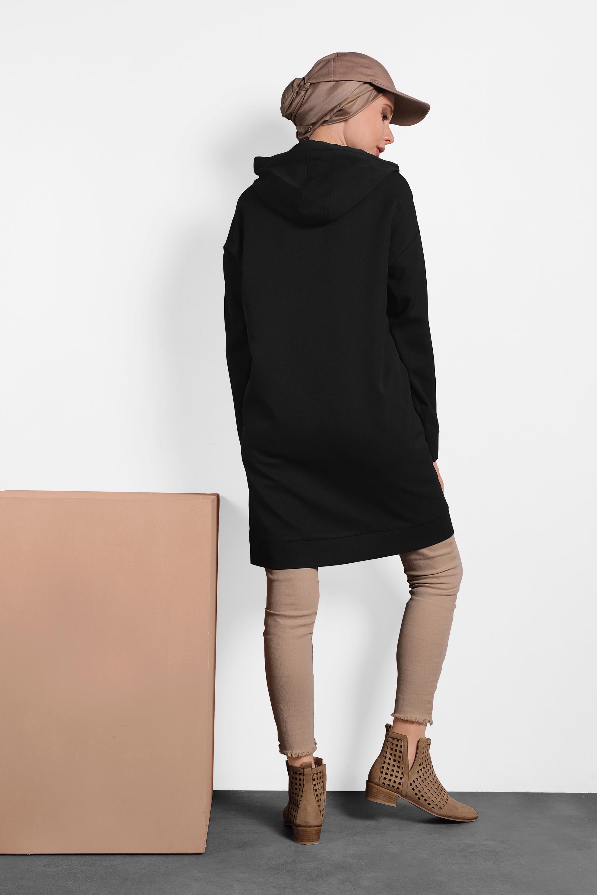 Tesettür giyim SİYAH PULLU KAPÜŞONLU TUNİK 40307