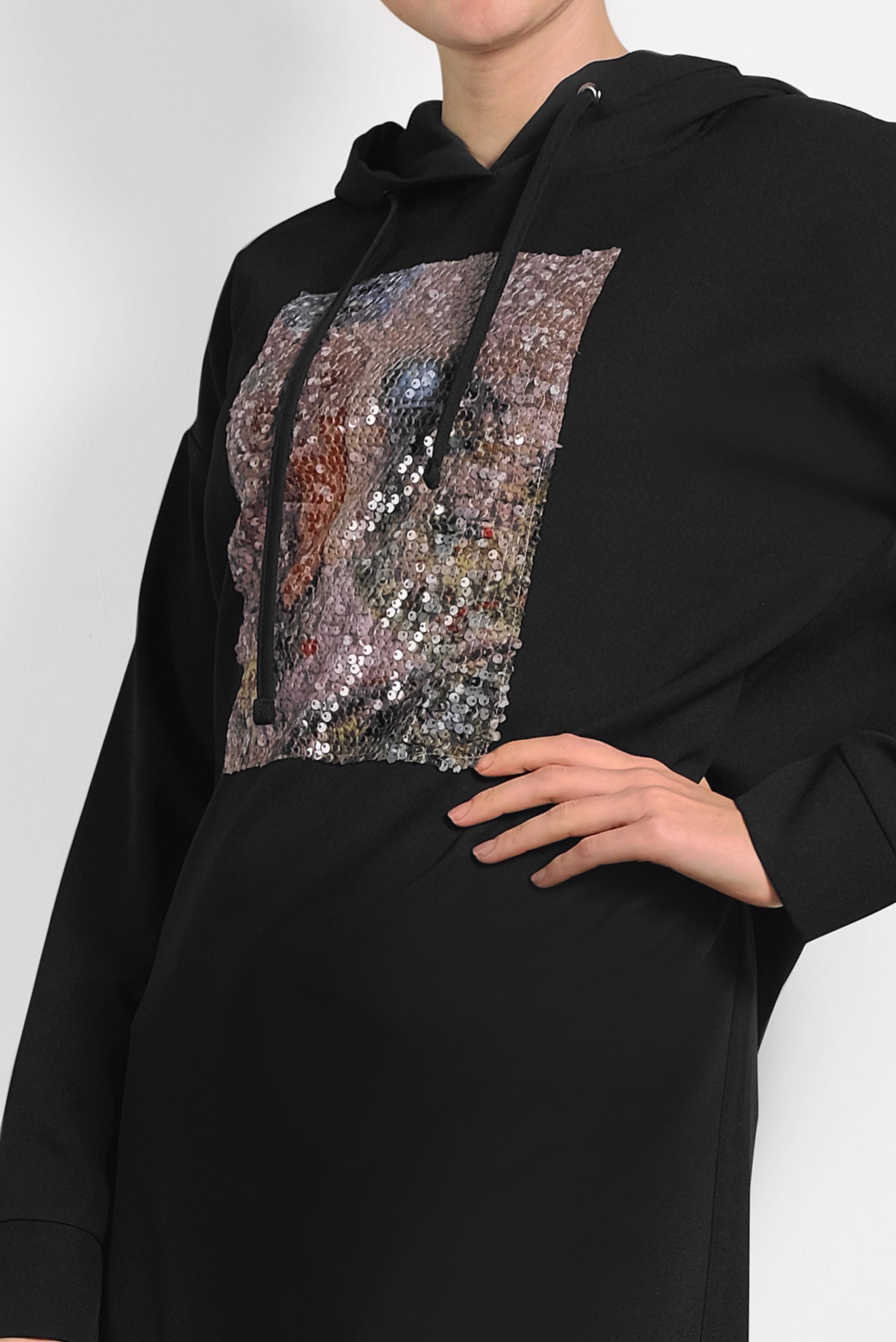 Tesettür giyim SİYAH PULLU KAPÜŞONLU TUNİK 40307