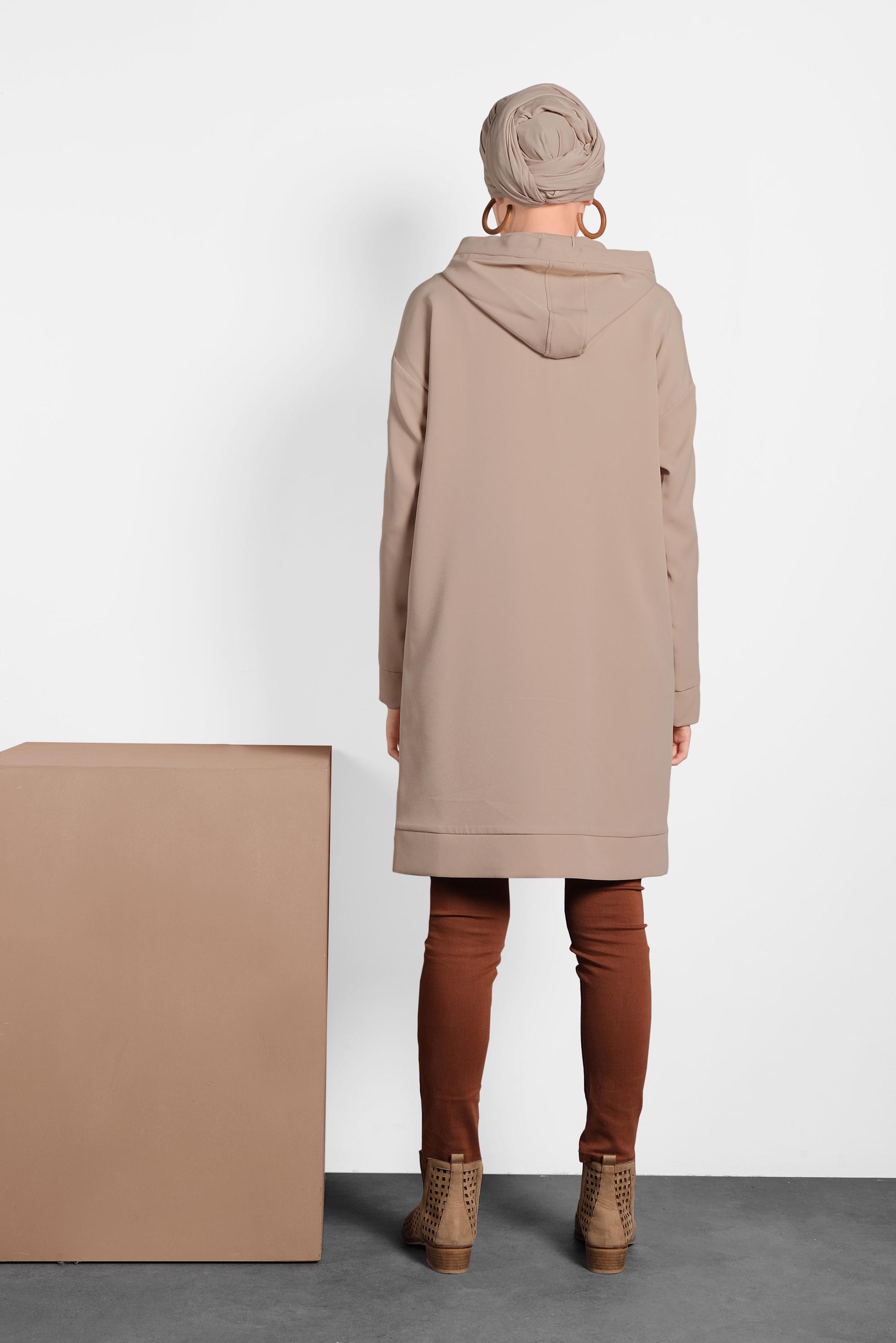 Tesettür giyim BEJ PULLU KAPÜŞONLU TUNİK 40307