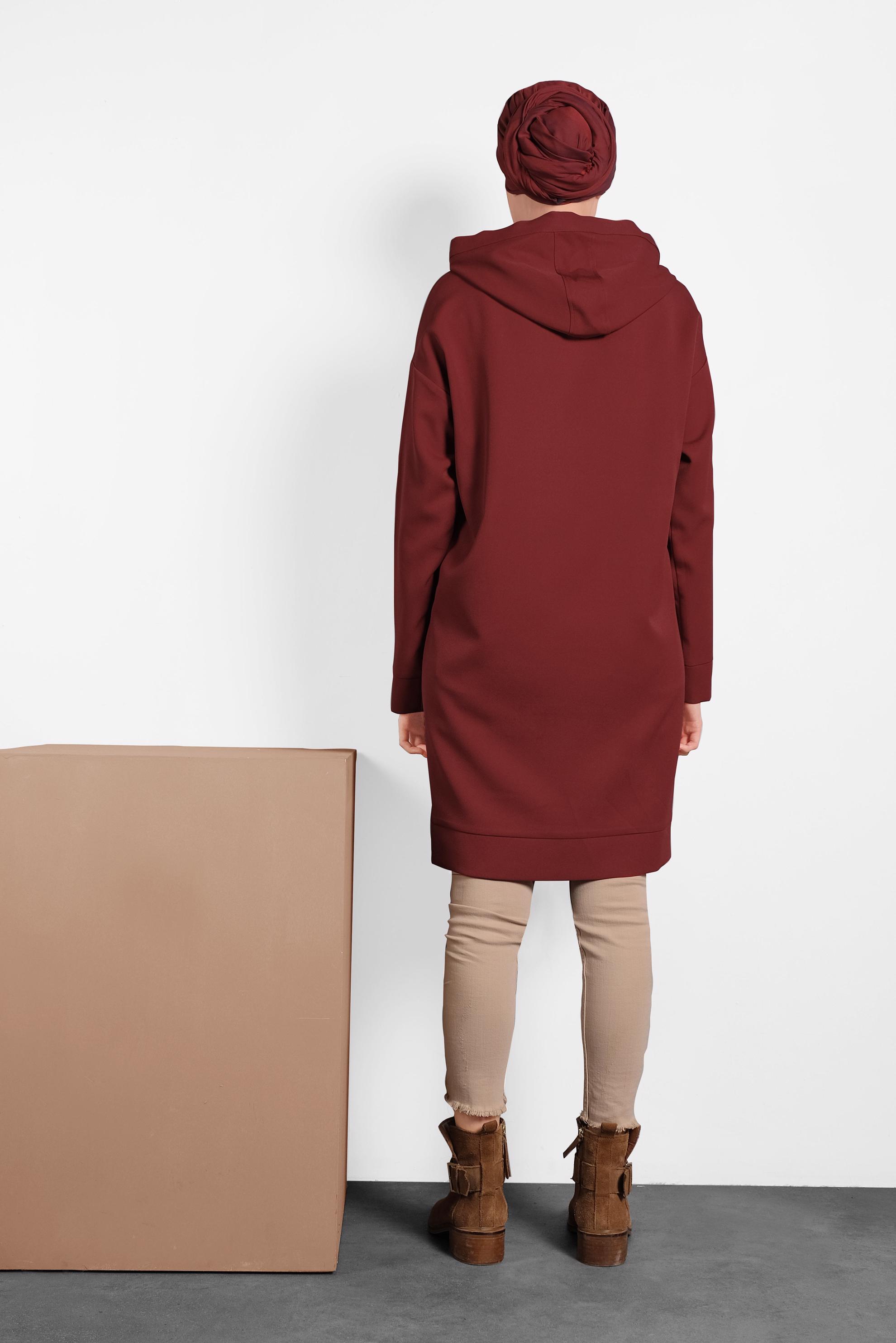 Tesettür giyim BORDO PULLU KAPÜŞONLU TUNİK 40307