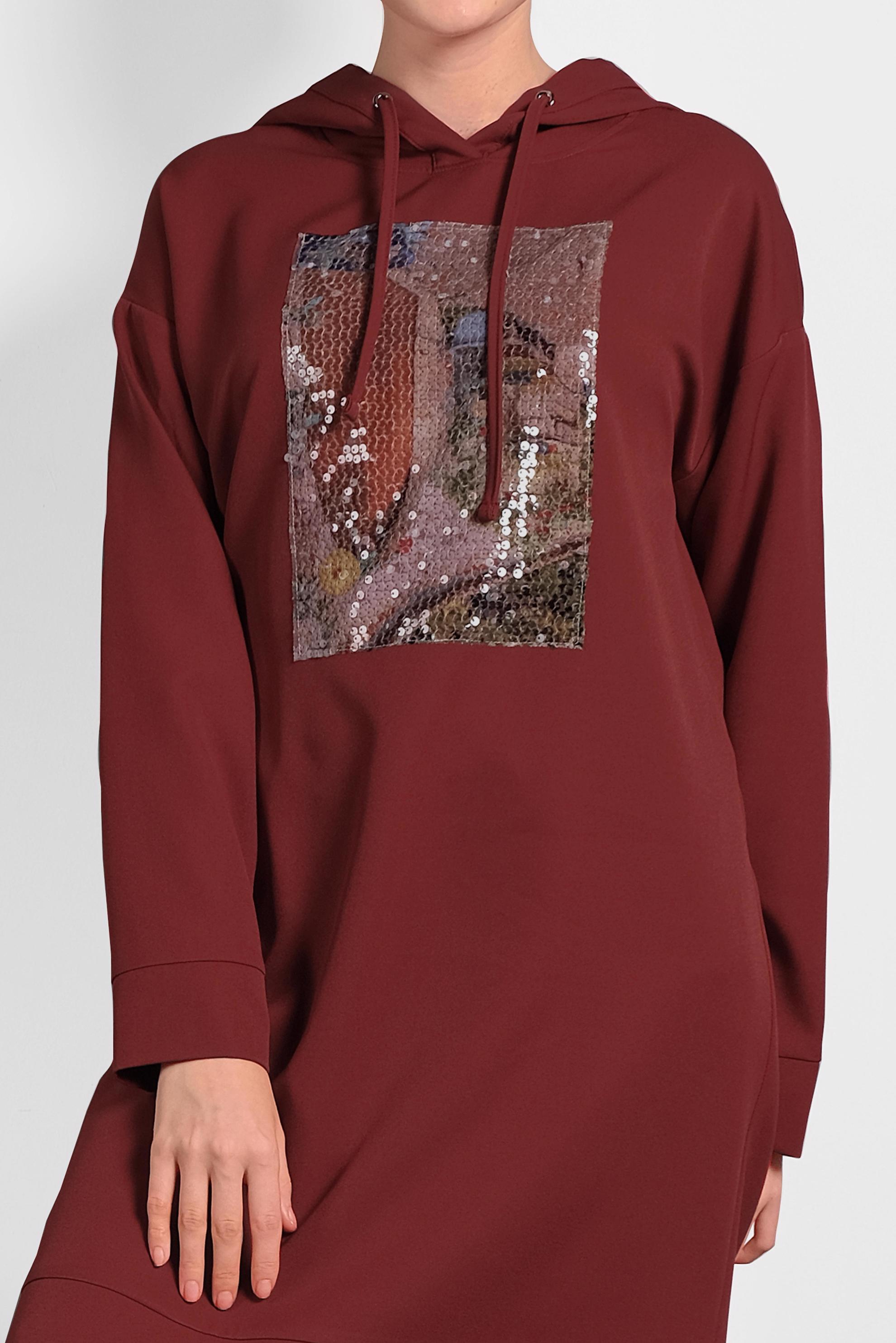 Tesettür giyim BORDO PULLU KAPÜŞONLU TUNİK 40307