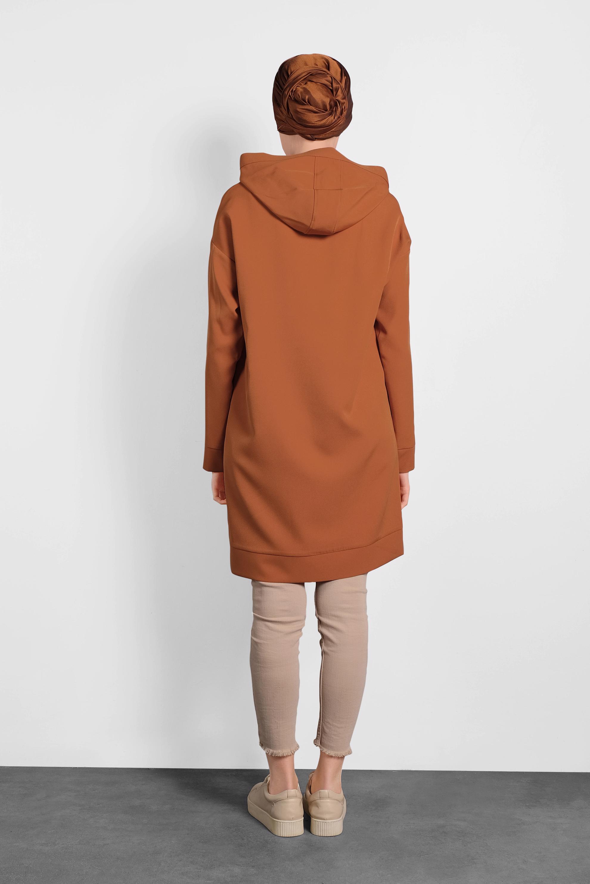Tesettür giyim TURUNCU PULLU KAPÜŞONLU TUNİK 40307