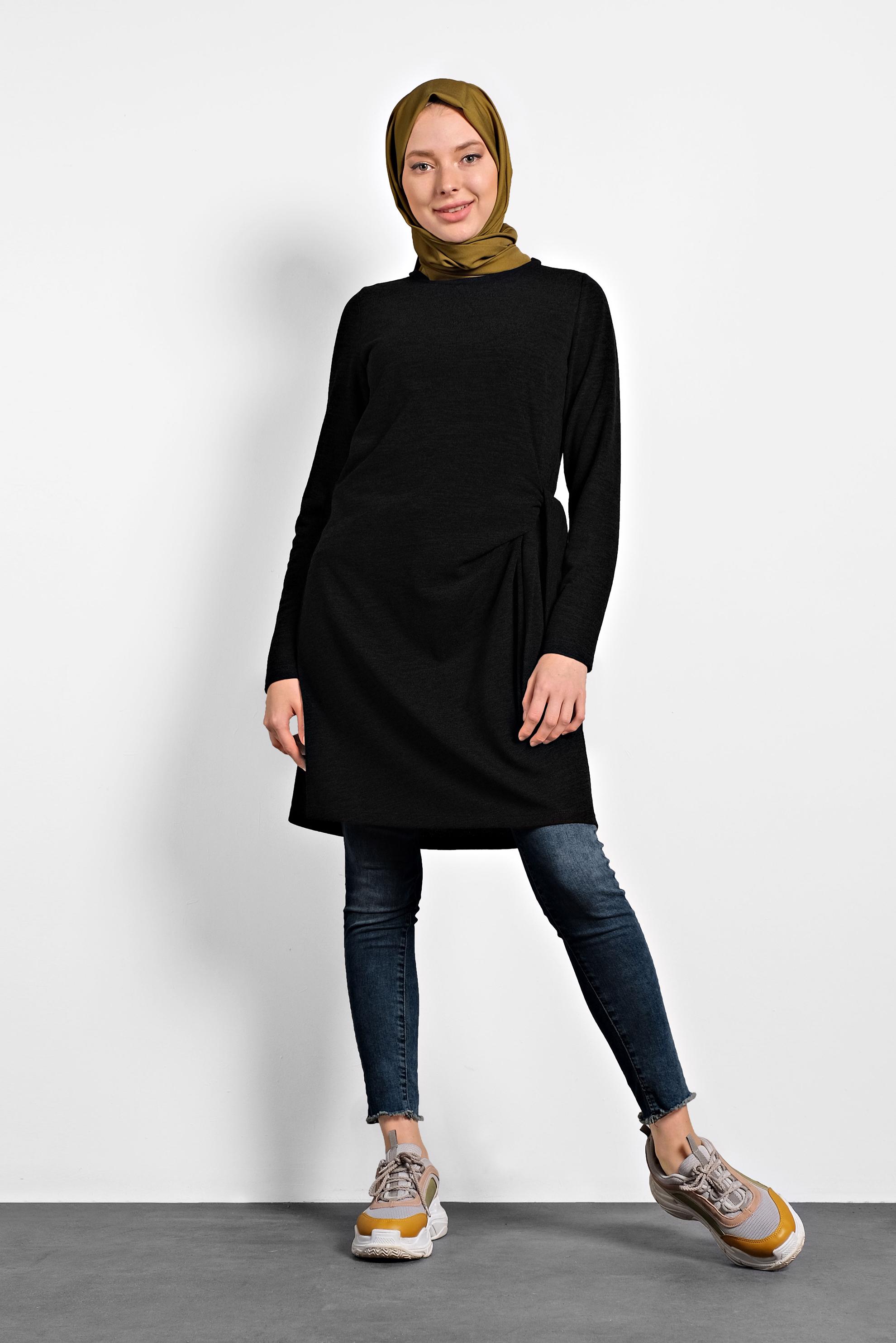 Tesettür giyim SİYAH BAĞLAMA DETAYLI TUNİK 40313