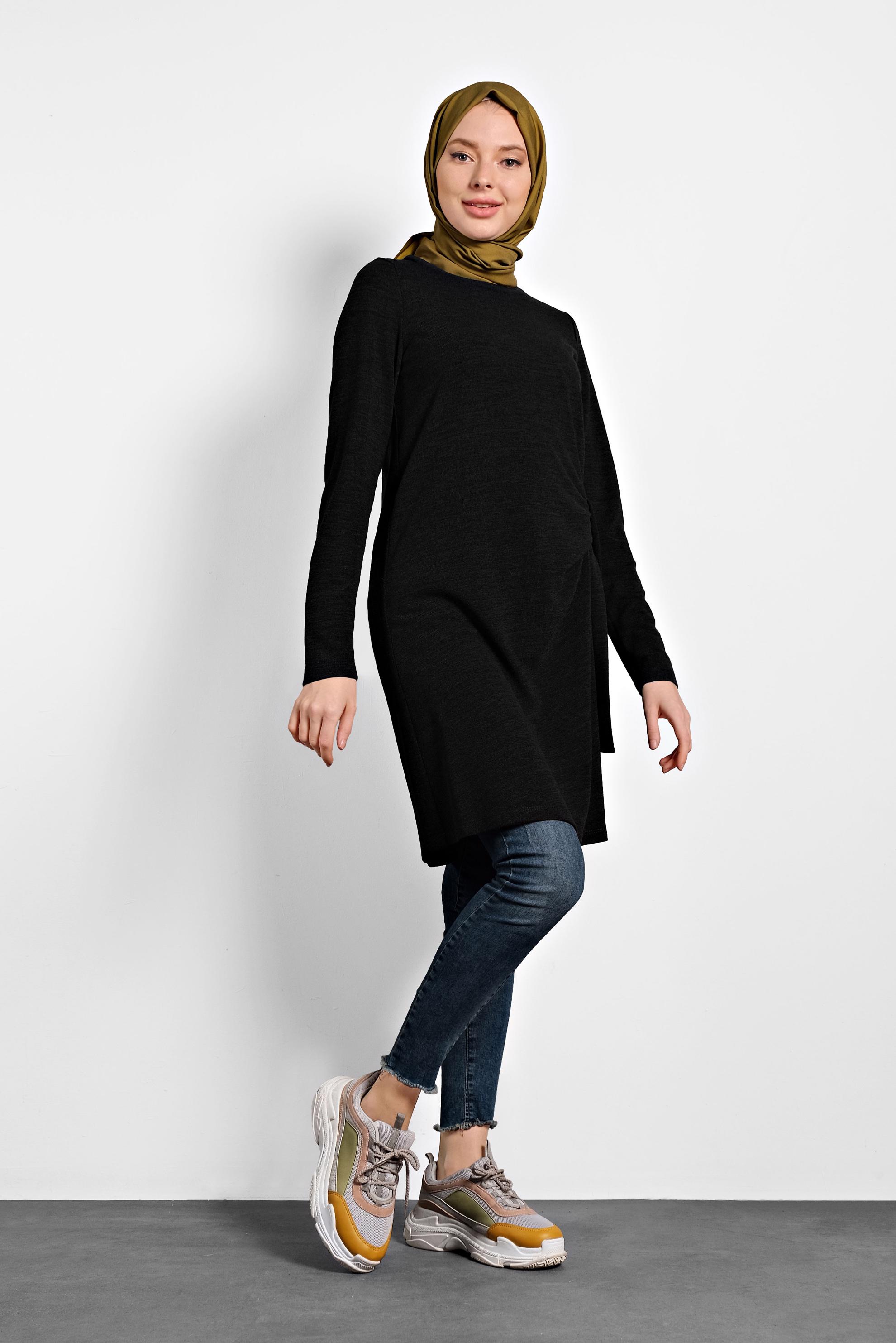 Tesettür giyim SİYAH BAĞLAMA DETAYLI TUNİK 40313