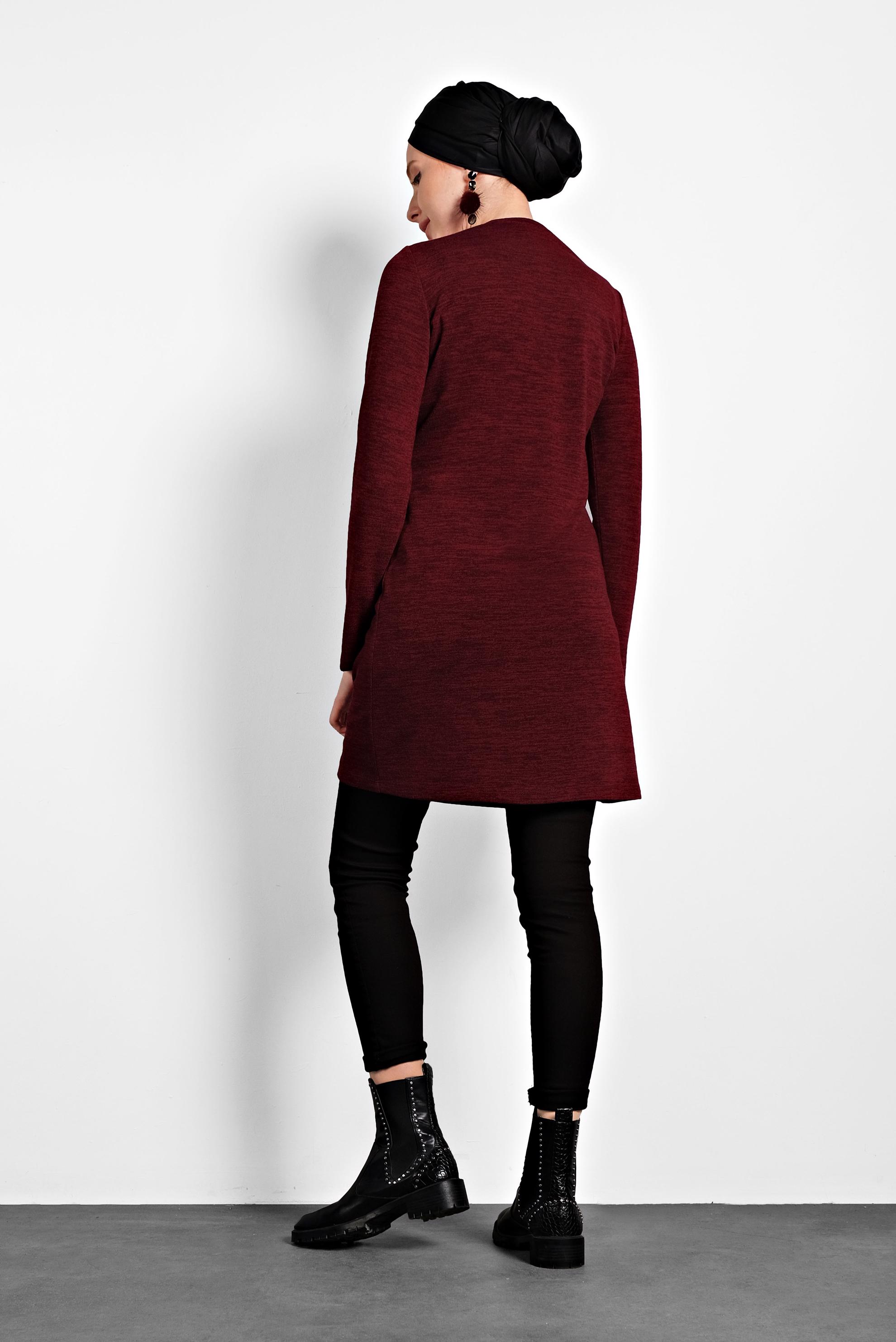 Tesettür giyim BORDO BAĞLAMA DETAYLI TUNİK 40313