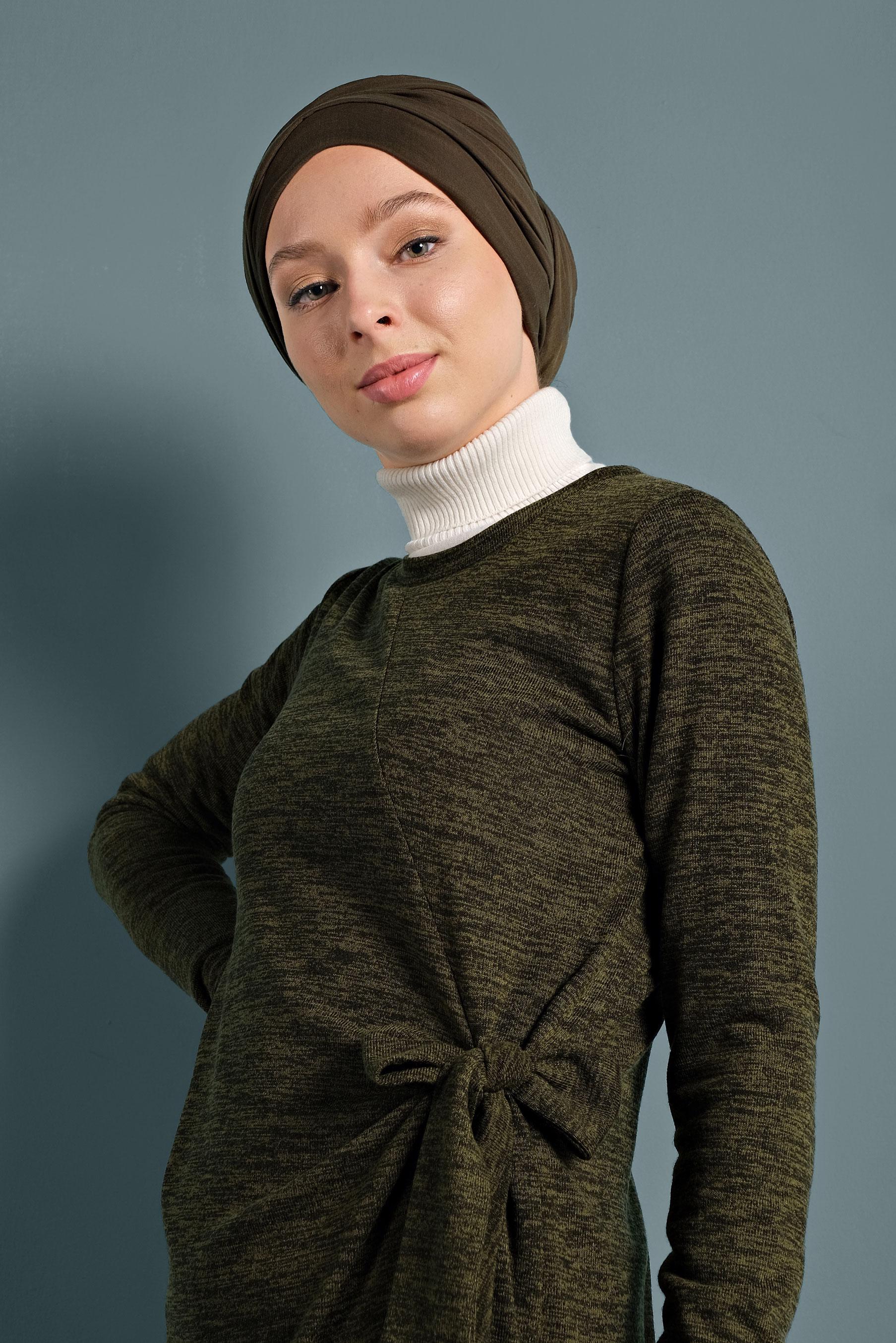 Tesettür giyim HAKİ BAĞLAMA DETAYLI TUNİK 40313