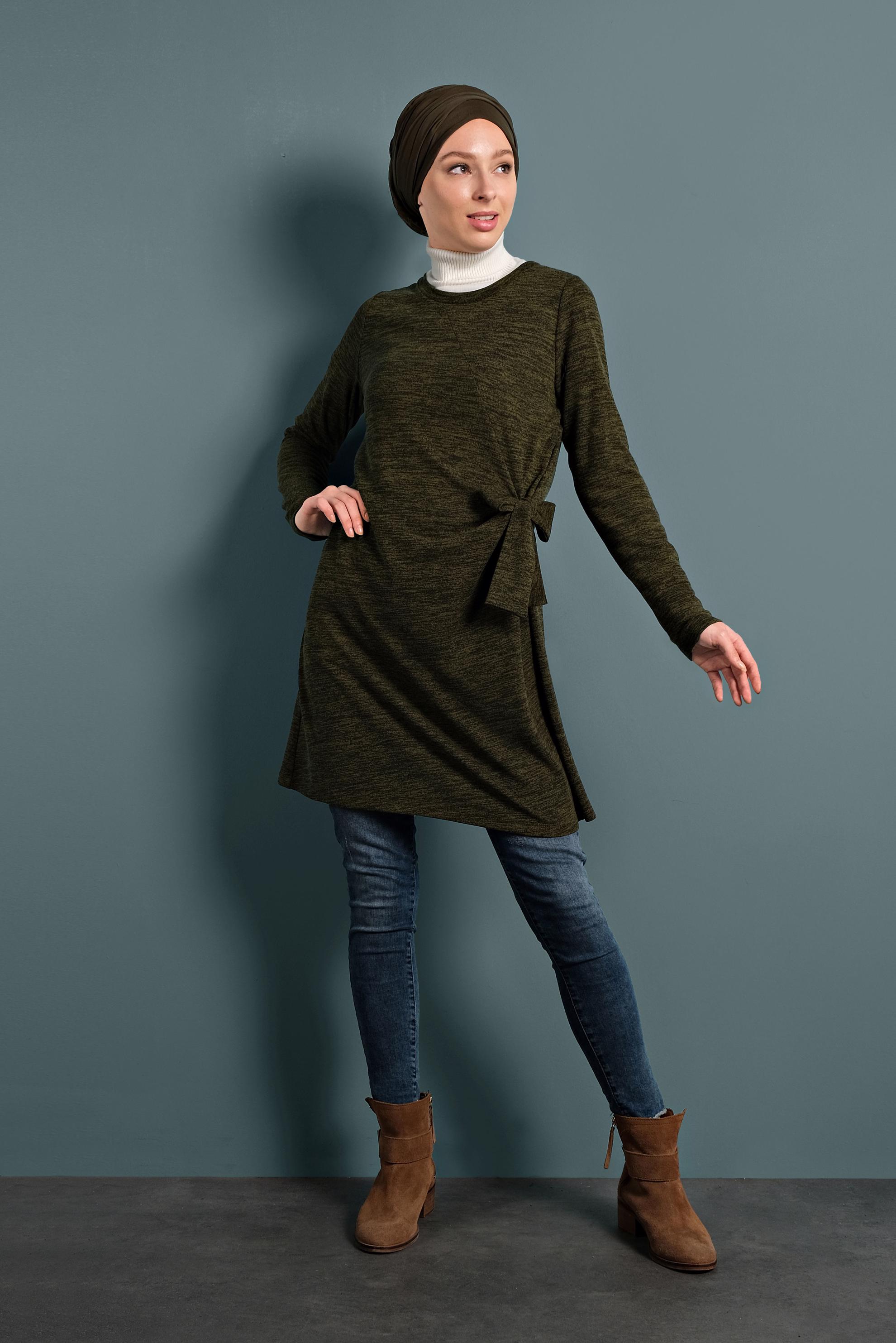 Tesettür giyim HAKİ BAĞLAMA DETAYLI TUNİK 40313