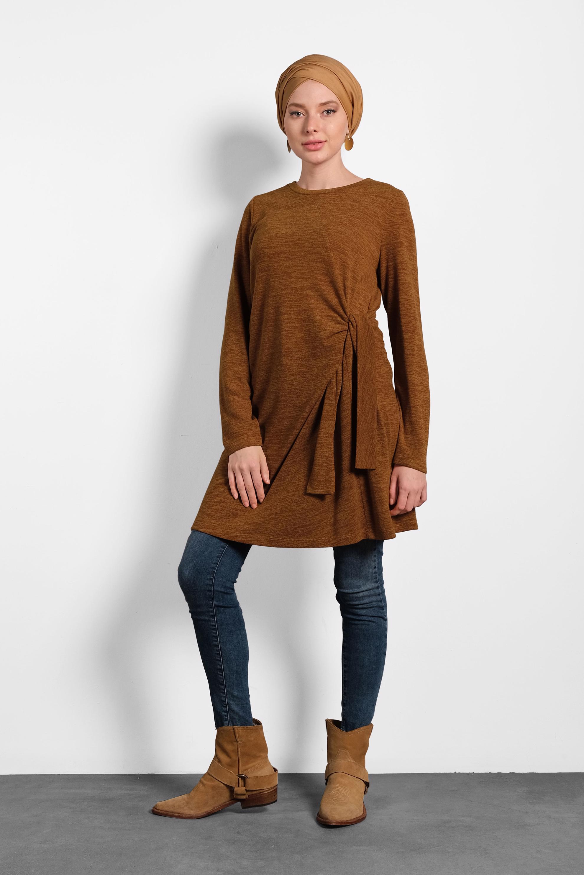 Tesettür giyim TABA BAĞLAMA DETAYLI TUNİK 40313