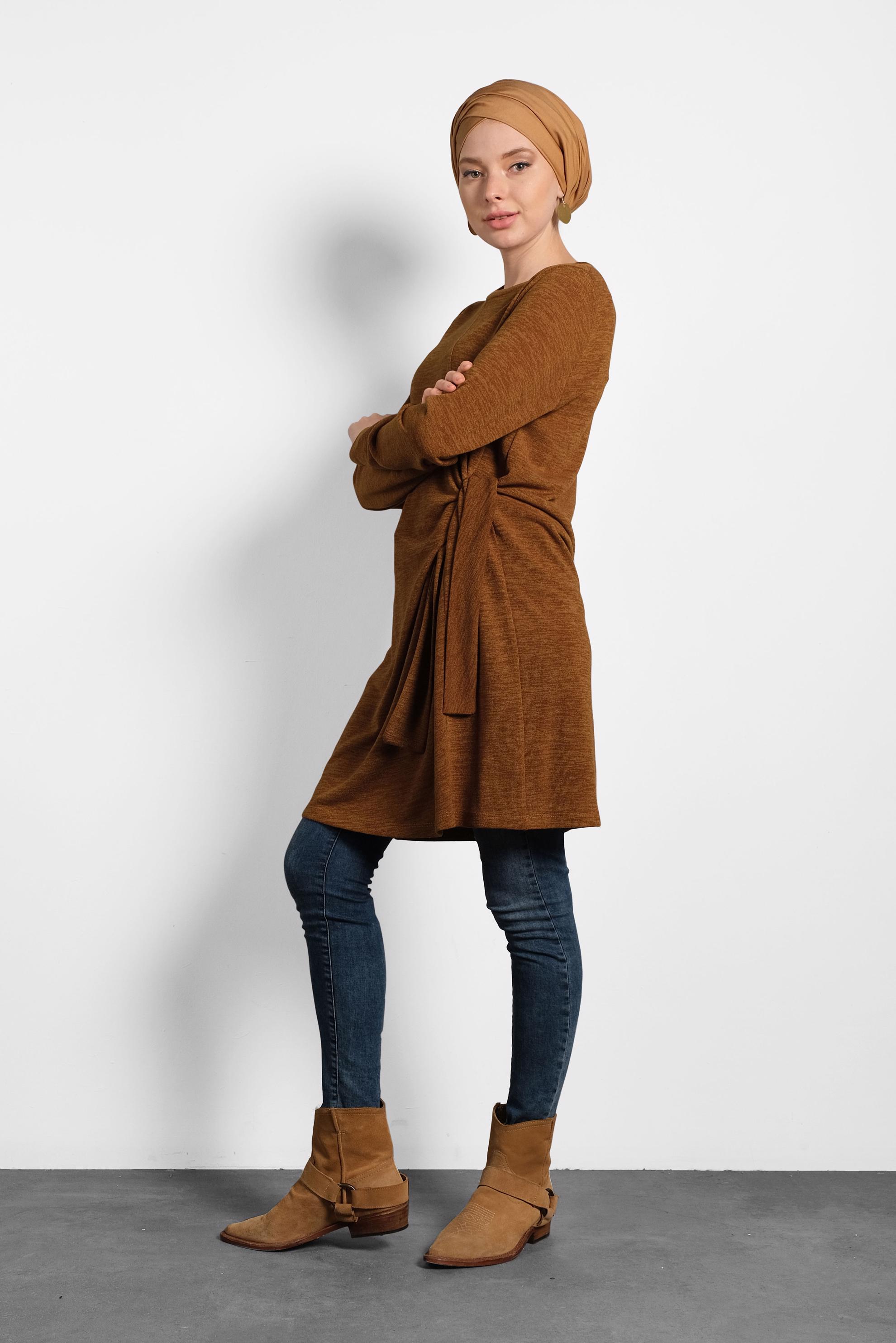 Tesettür giyim TABA BAĞLAMA DETAYLI TUNİK 40313