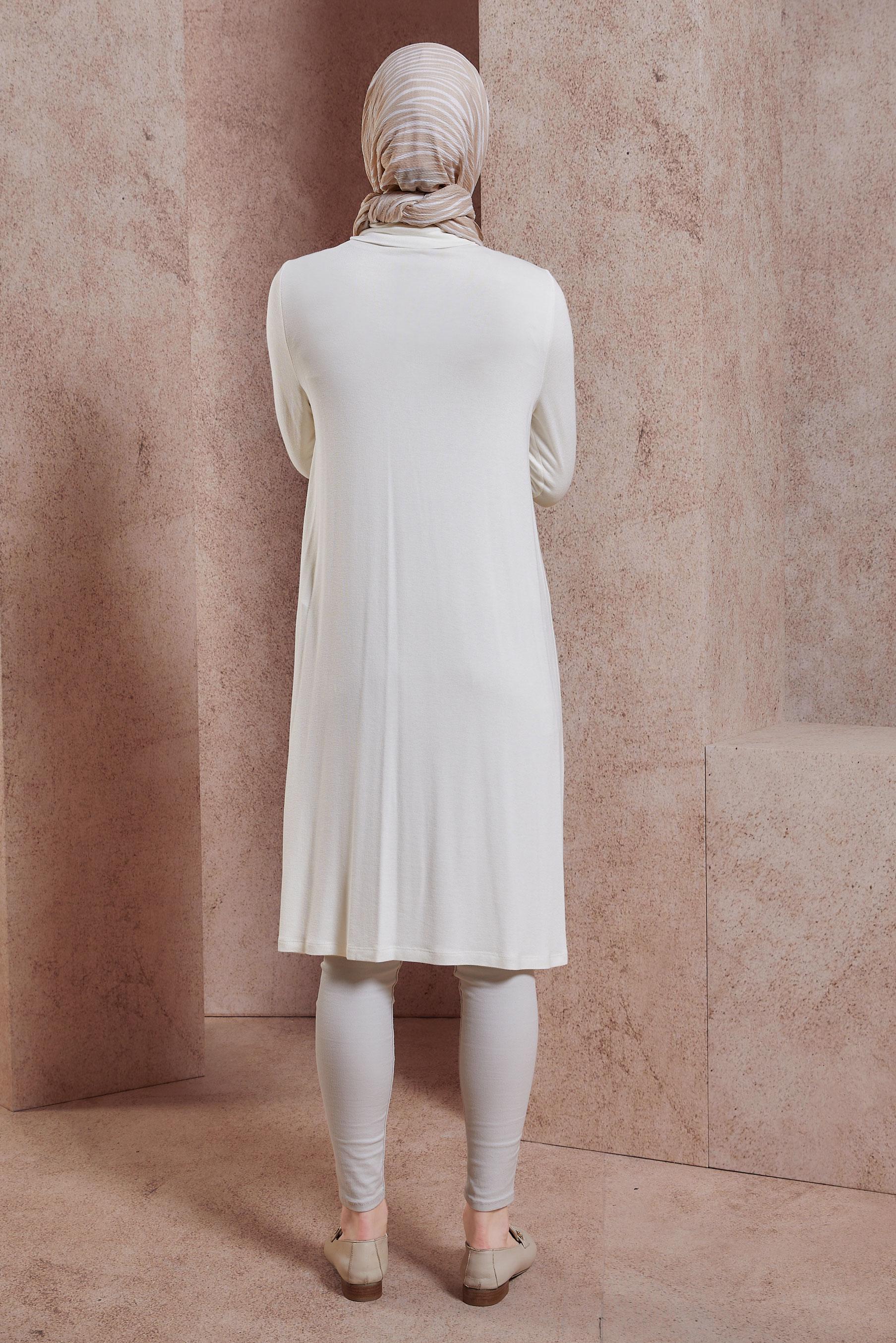 Tesettür giyim BEYAZ KOLLARI SAÇAKLI TUNİK 40314 