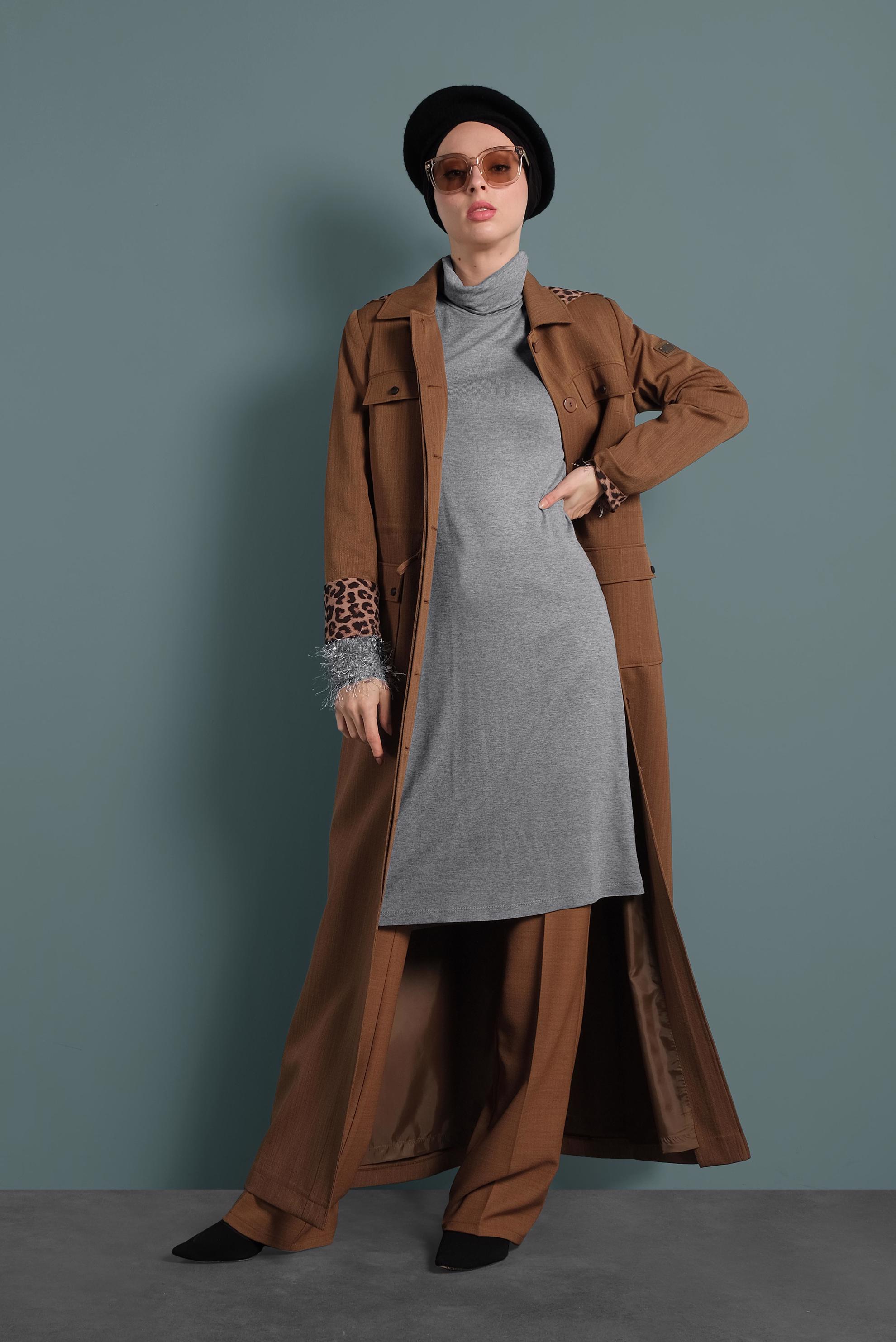 Tesettür giyim GRİ KOLLARI SAÇAKLI TUNİK 40314 