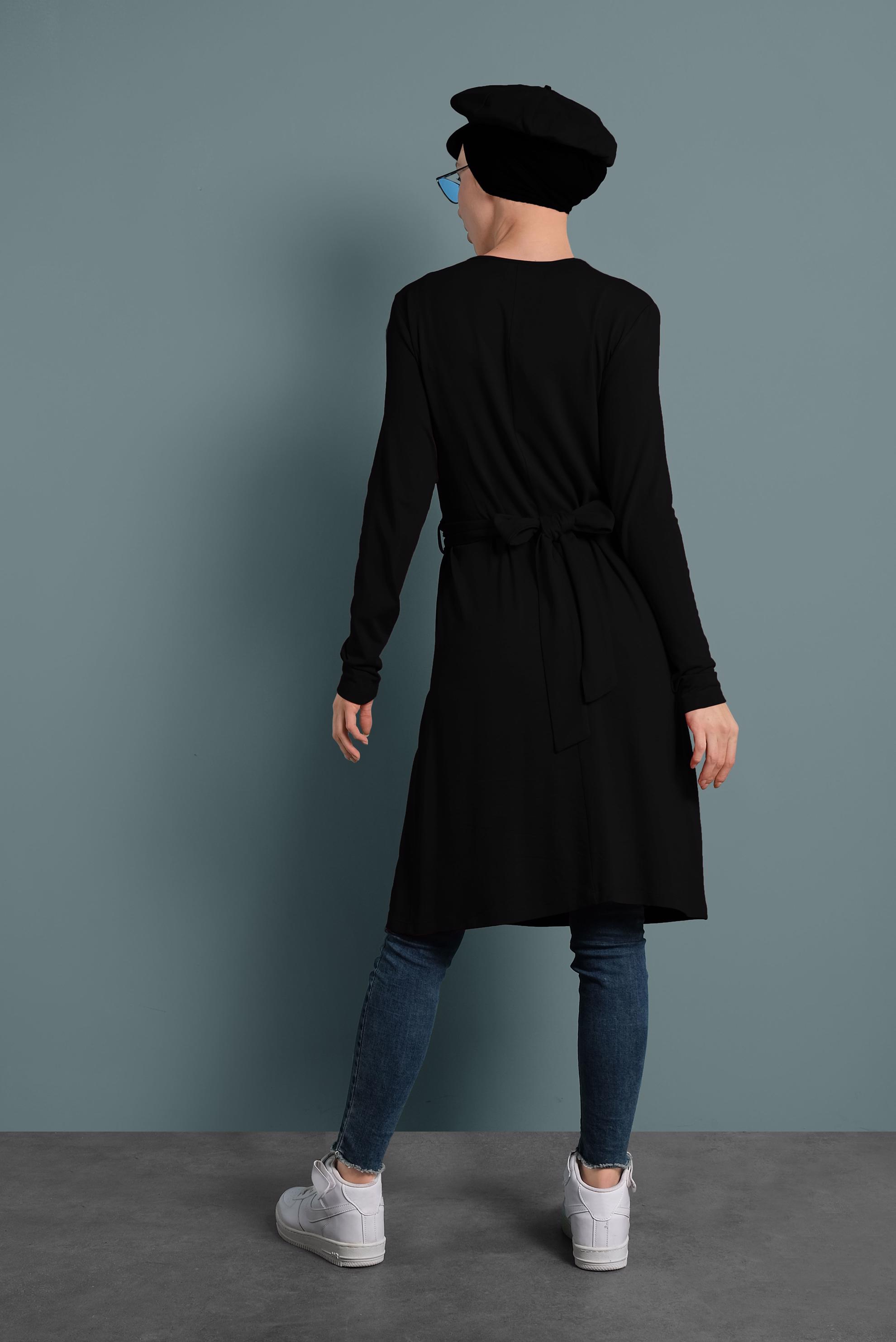 Tesettür giyim SİYAH ÇAPRAZ BAĞLAMALI TUNİK 40321 