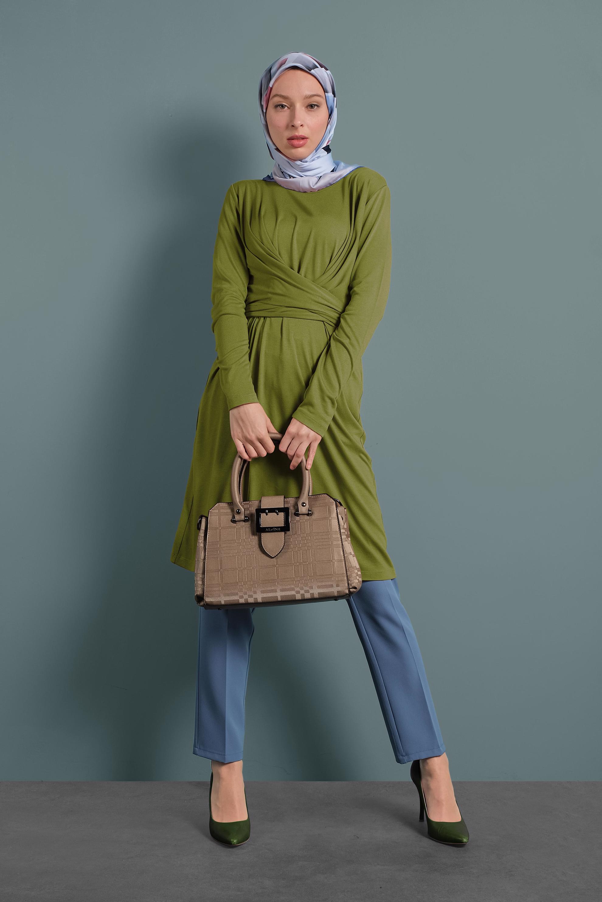 Tesettür giyim YEŞİL ÇAPRAZ BAĞLAMALI TUNİK 40321 