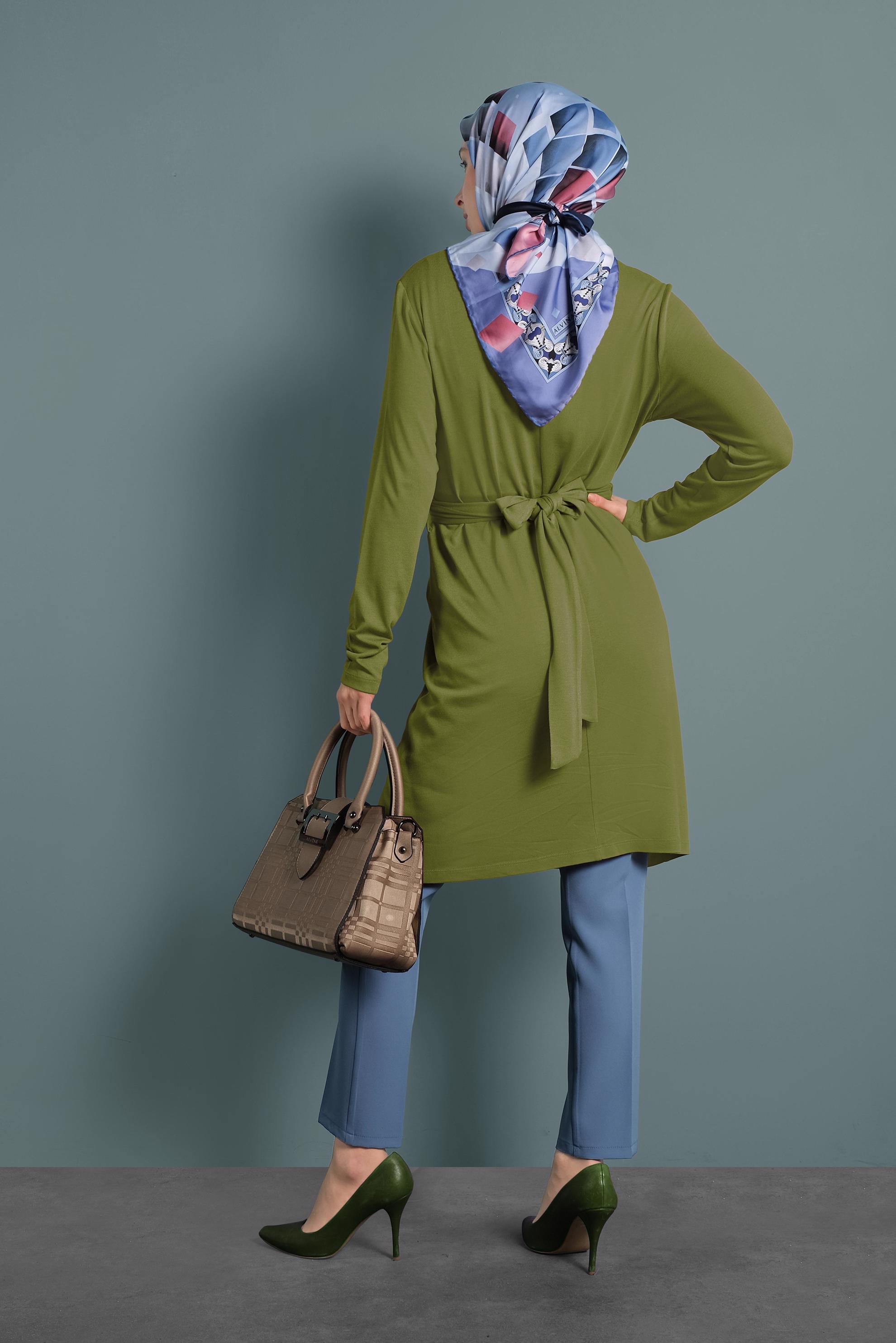 Tesettür giyim YEŞİL ÇAPRAZ BAĞLAMALI TUNİK 40321 