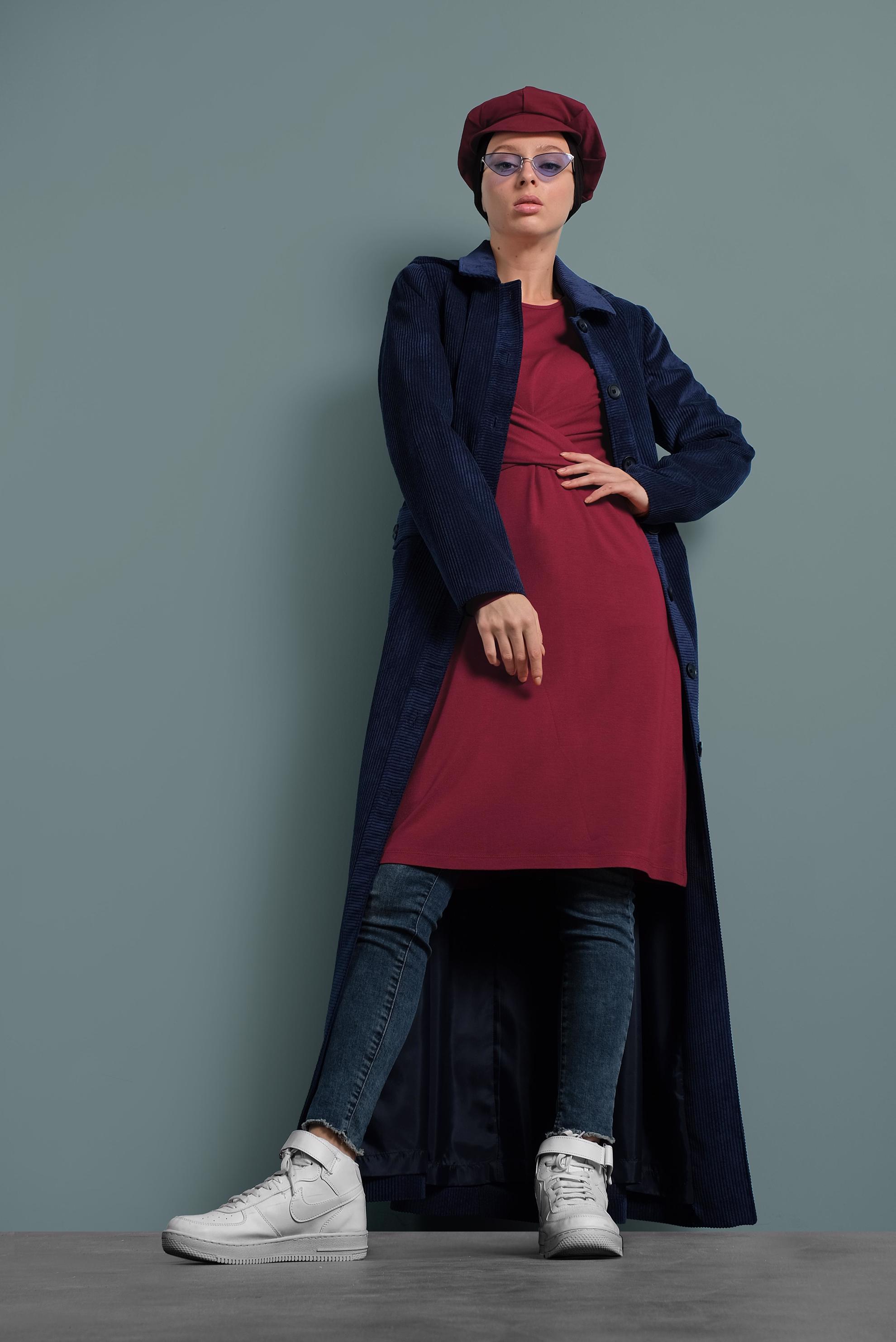 Tesettür giyim BORDO ÇAPRAZ BAĞLAMALI TUNİK 40321 