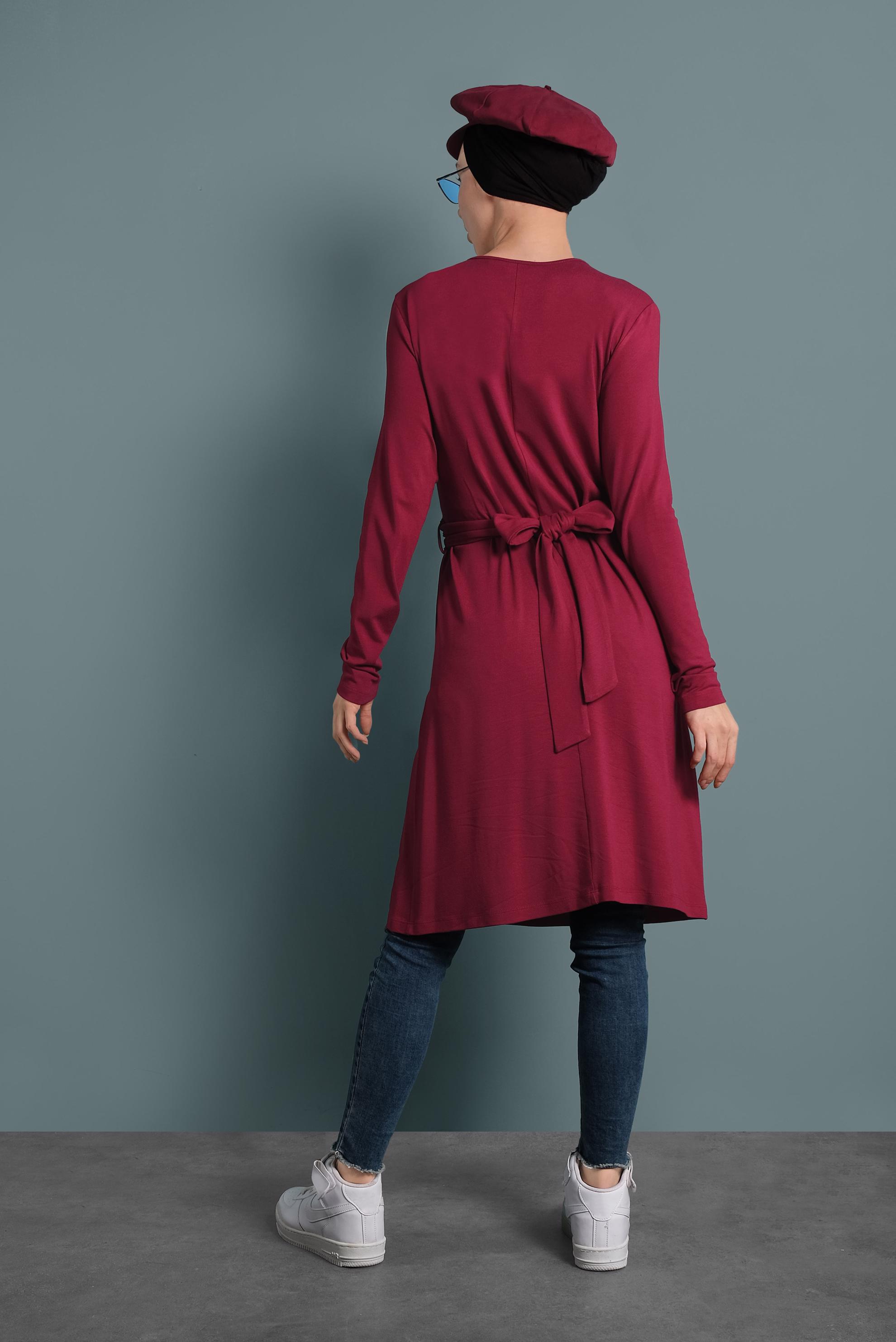 Tesettür giyim BORDO ÇAPRAZ BAĞLAMALI TUNİK 40321 