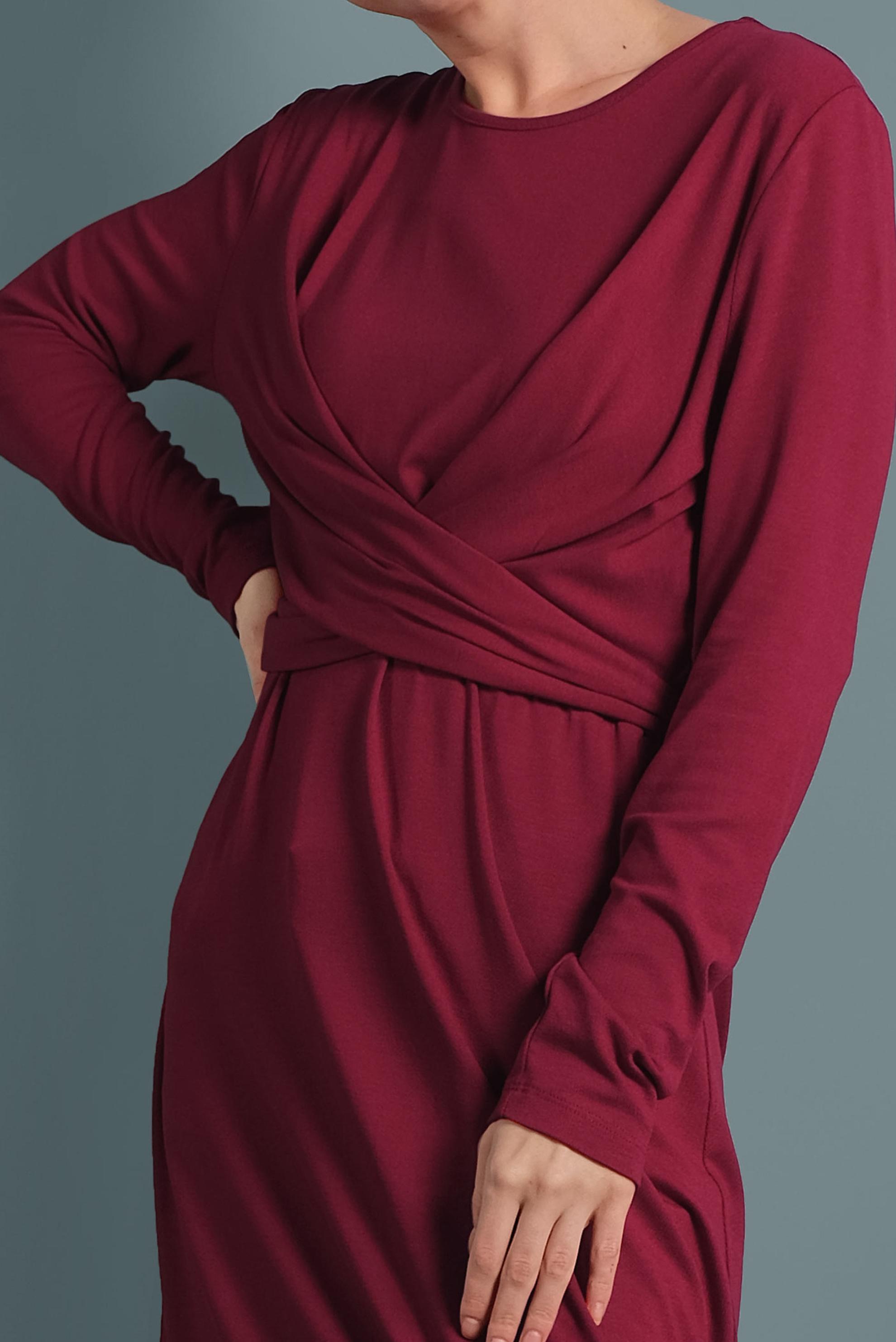 Tesettür giyim BORDO ÇAPRAZ BAĞLAMALI TUNİK 40321 