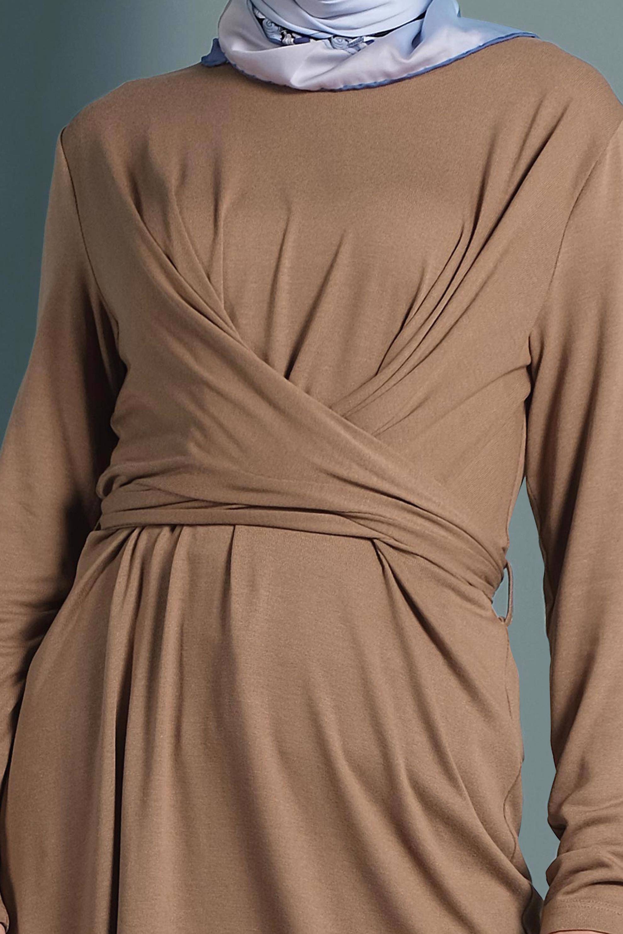 Tesettür giyim KAHVE ÇAPRAZ BAĞLAMALI TUNİK 40321 