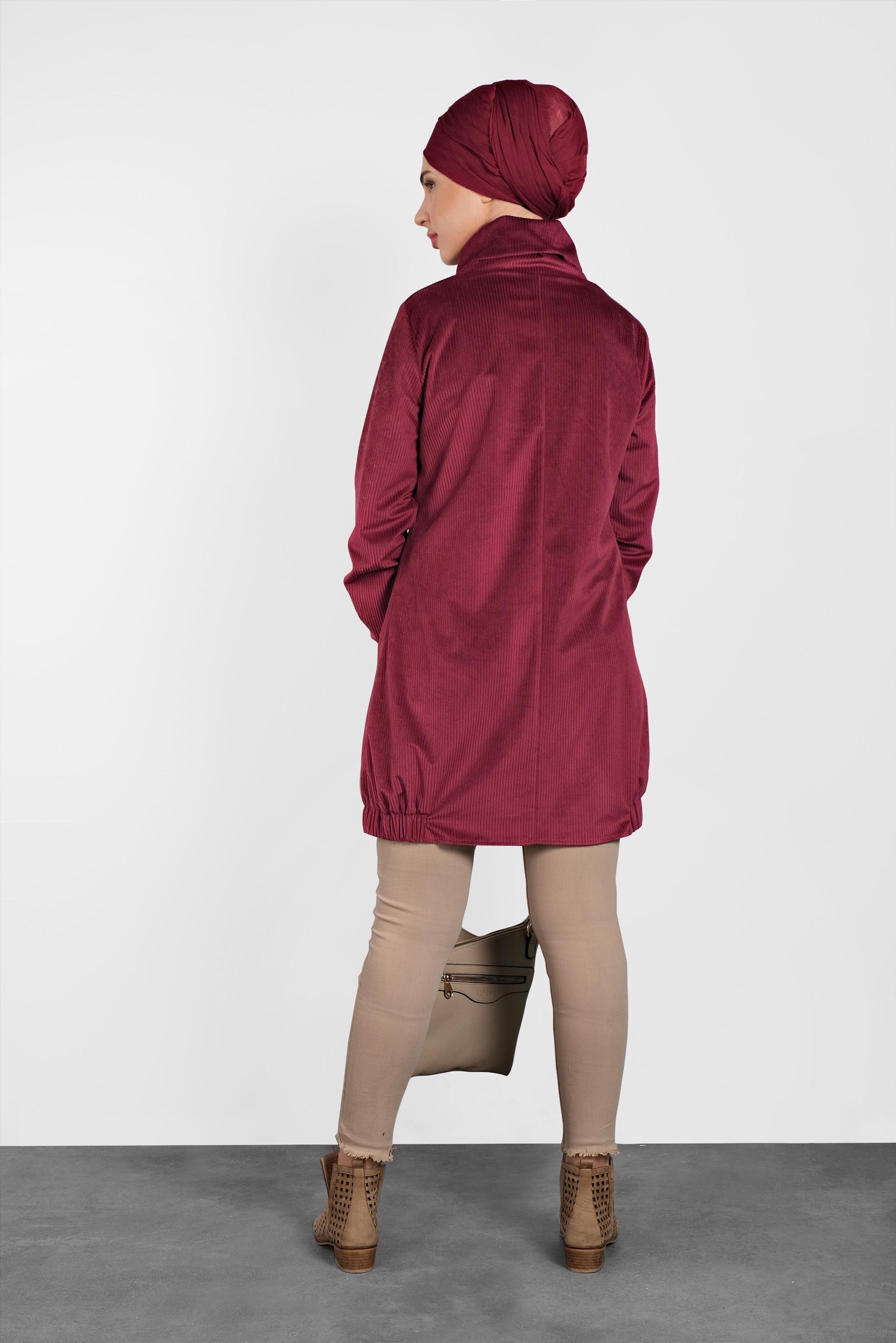 Tesettür giyim BORDO ŞAL YAKA KADİFE TUNİK  40336