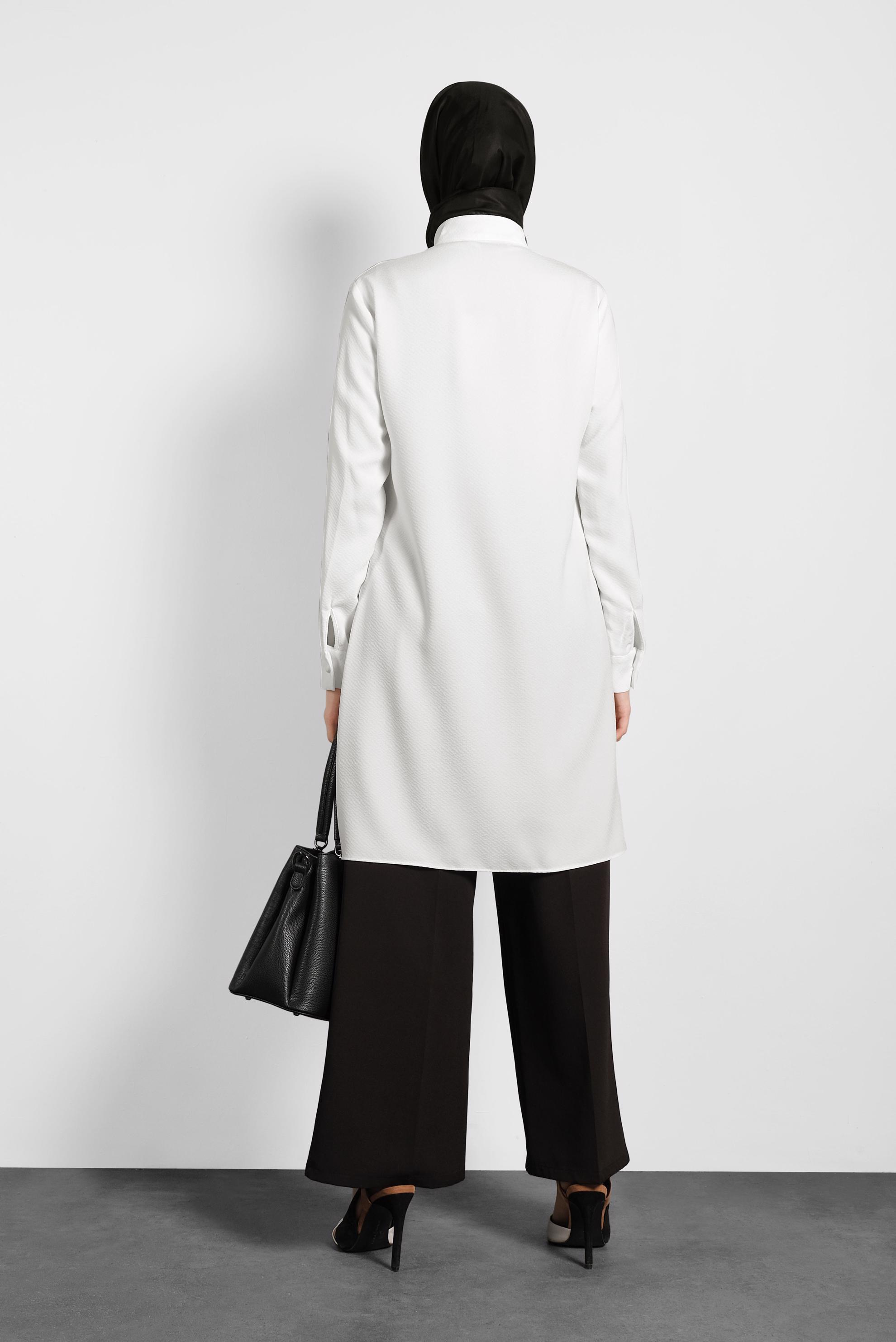 Tesettür giyim BEYAZ YAKASI BAĞCIK DETAYLI TUNİK 40337 