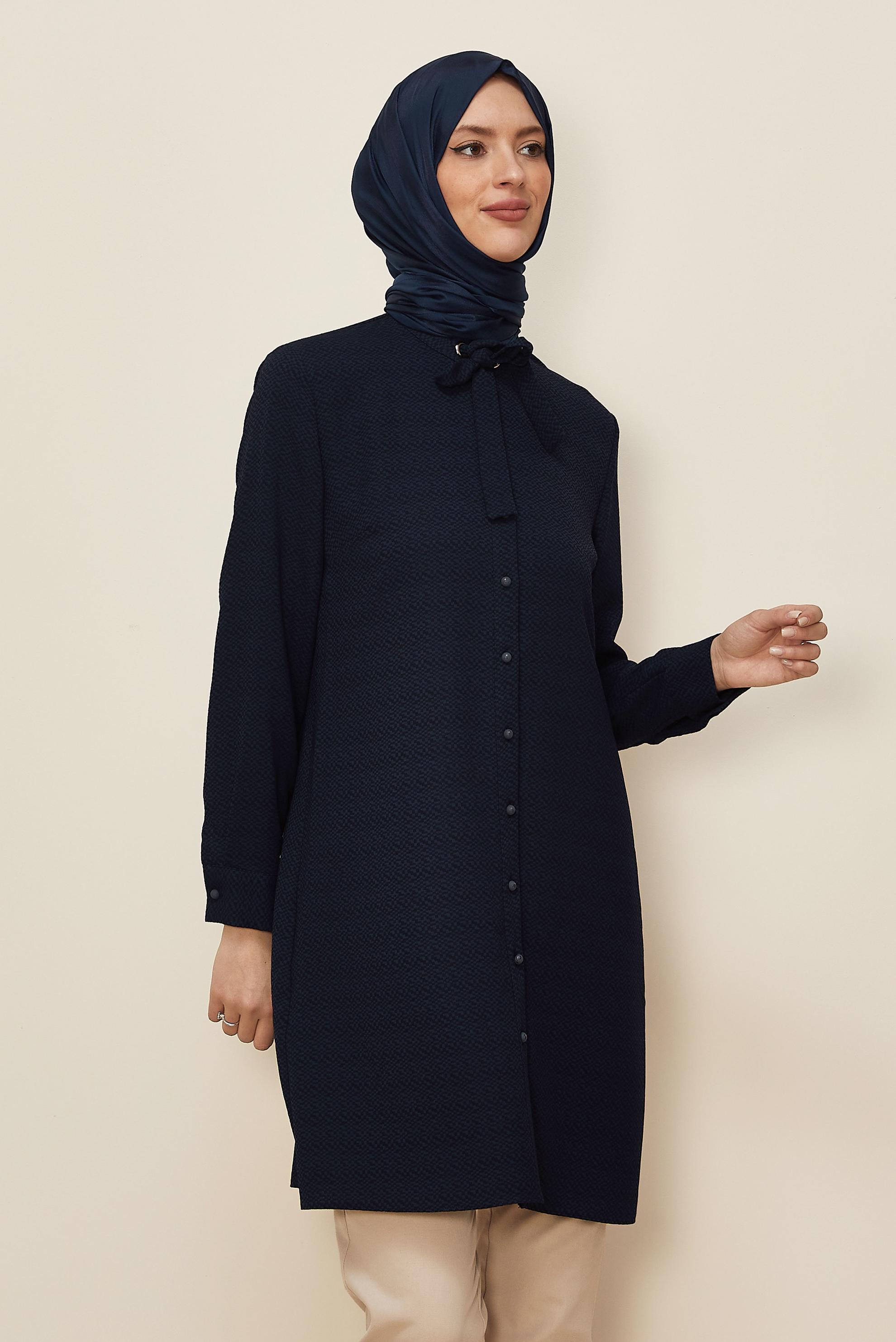 Vêtements hijab BLEU MARINE TUNIQUE NOUÉE 40337