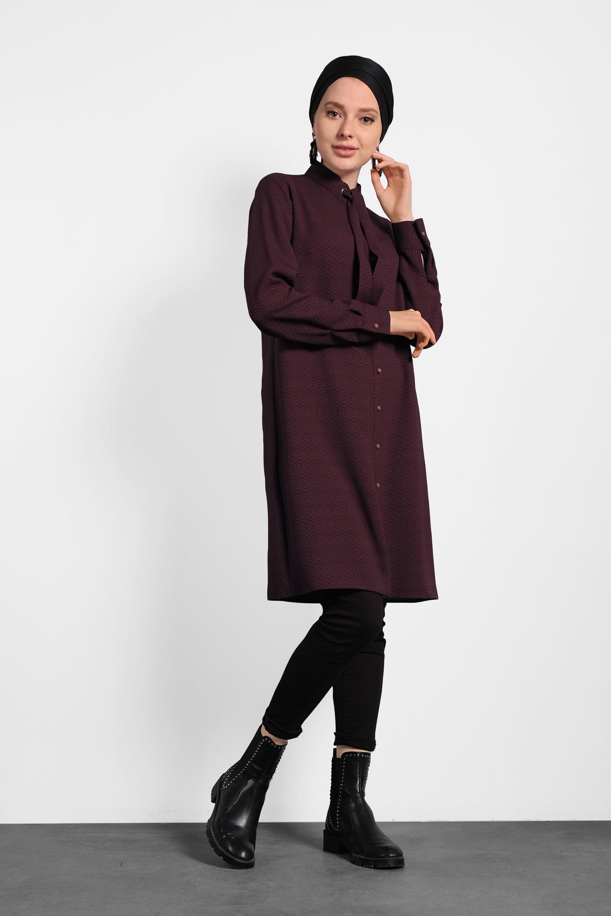 Tesettür giyim MÜRDÜM YAKASI BAĞCIK DETAYLI TUNİK 40337 