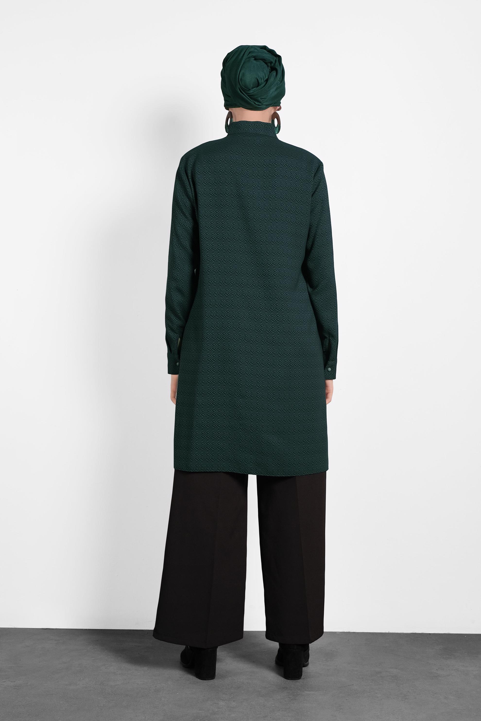 Tesettür giyim YEŞİL YAKASI BAĞCIK DETAYLI TUNİK 40337 